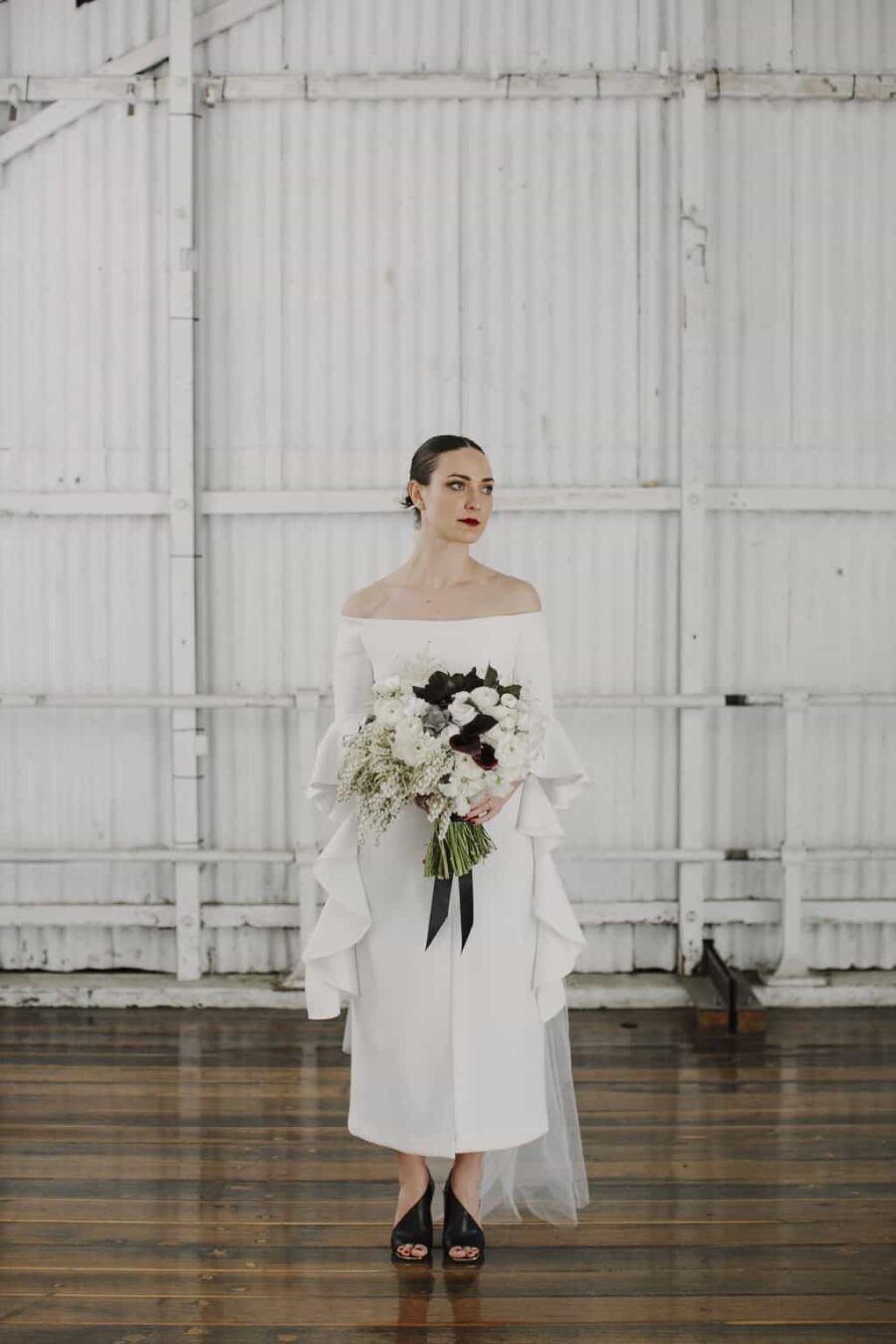 modern bell sleeve wedding dress