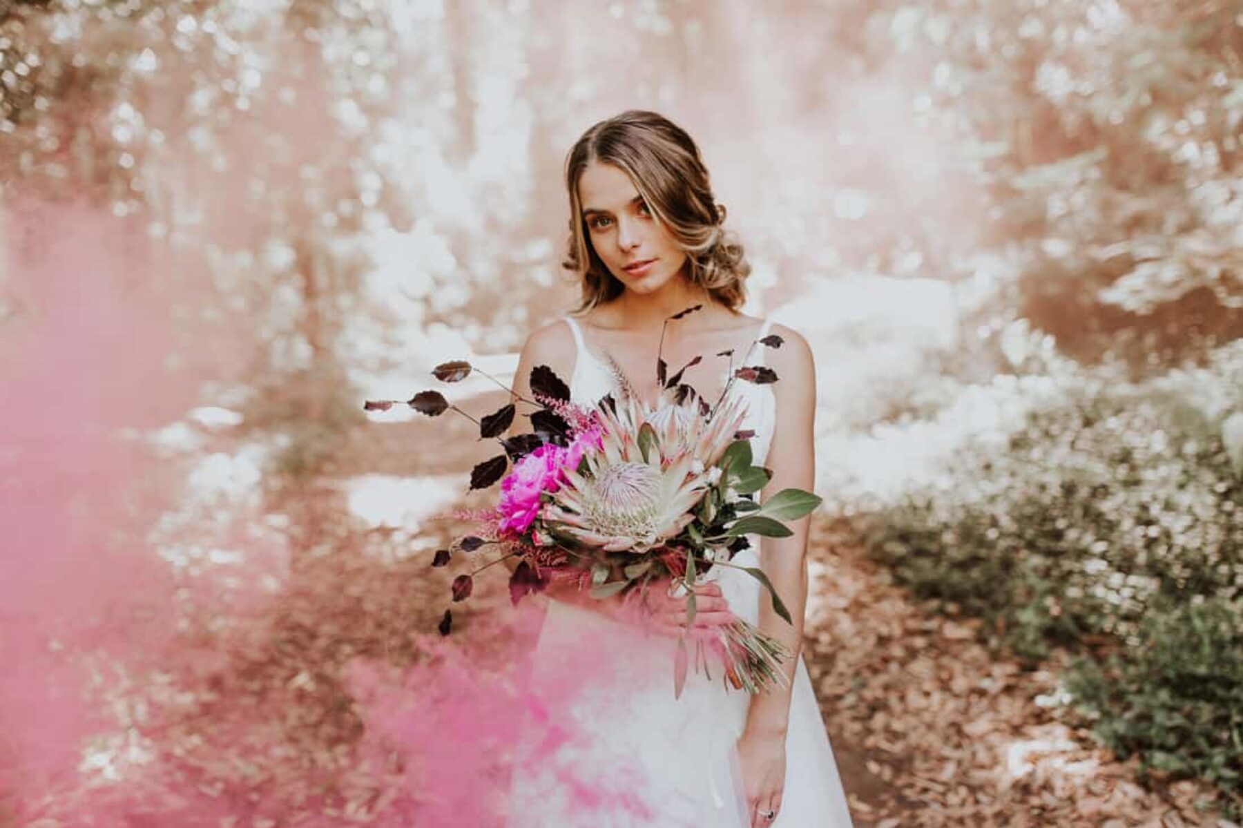 vibrant wedding inspiration with smoke bombs