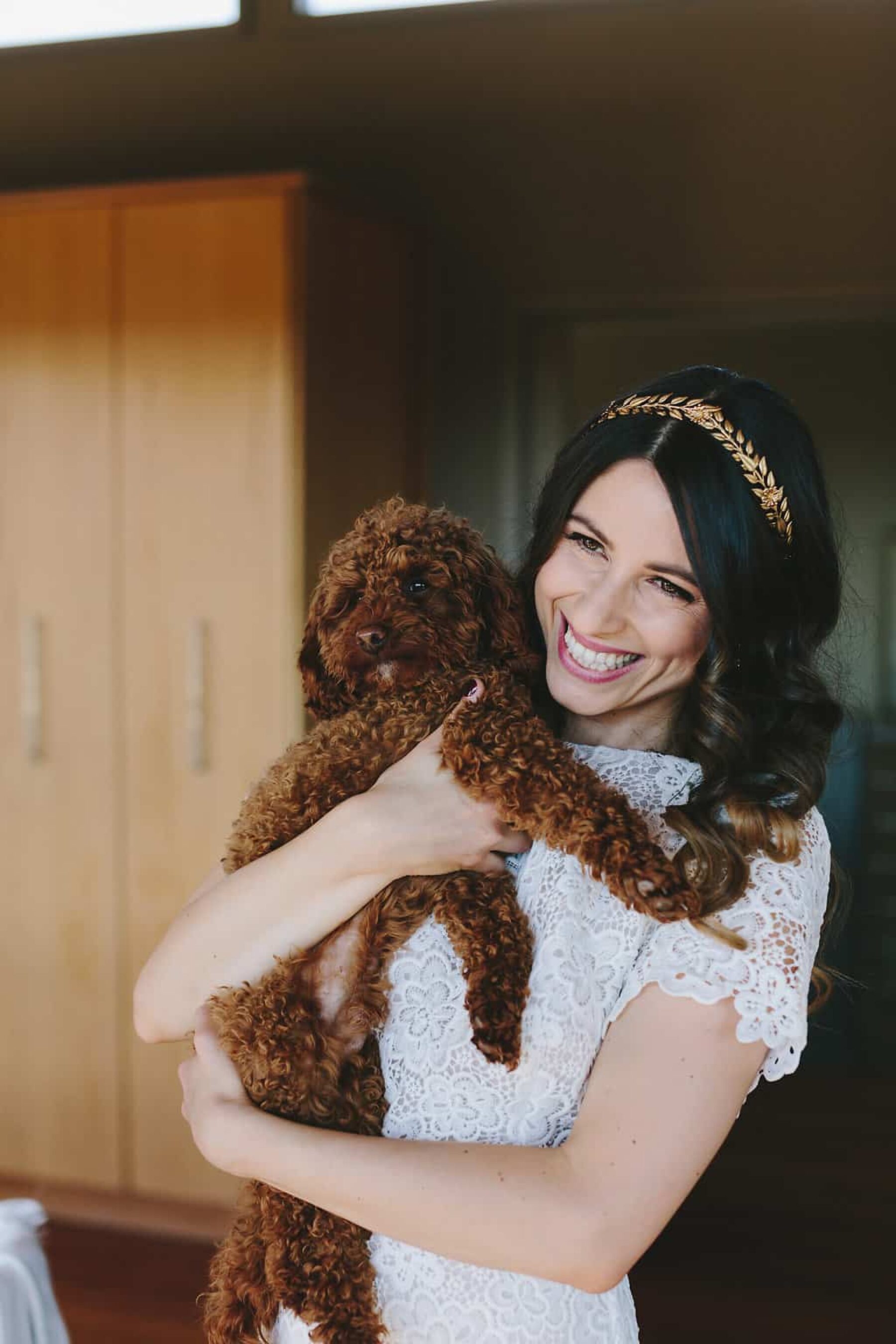 gorgeous bride with poodle pup