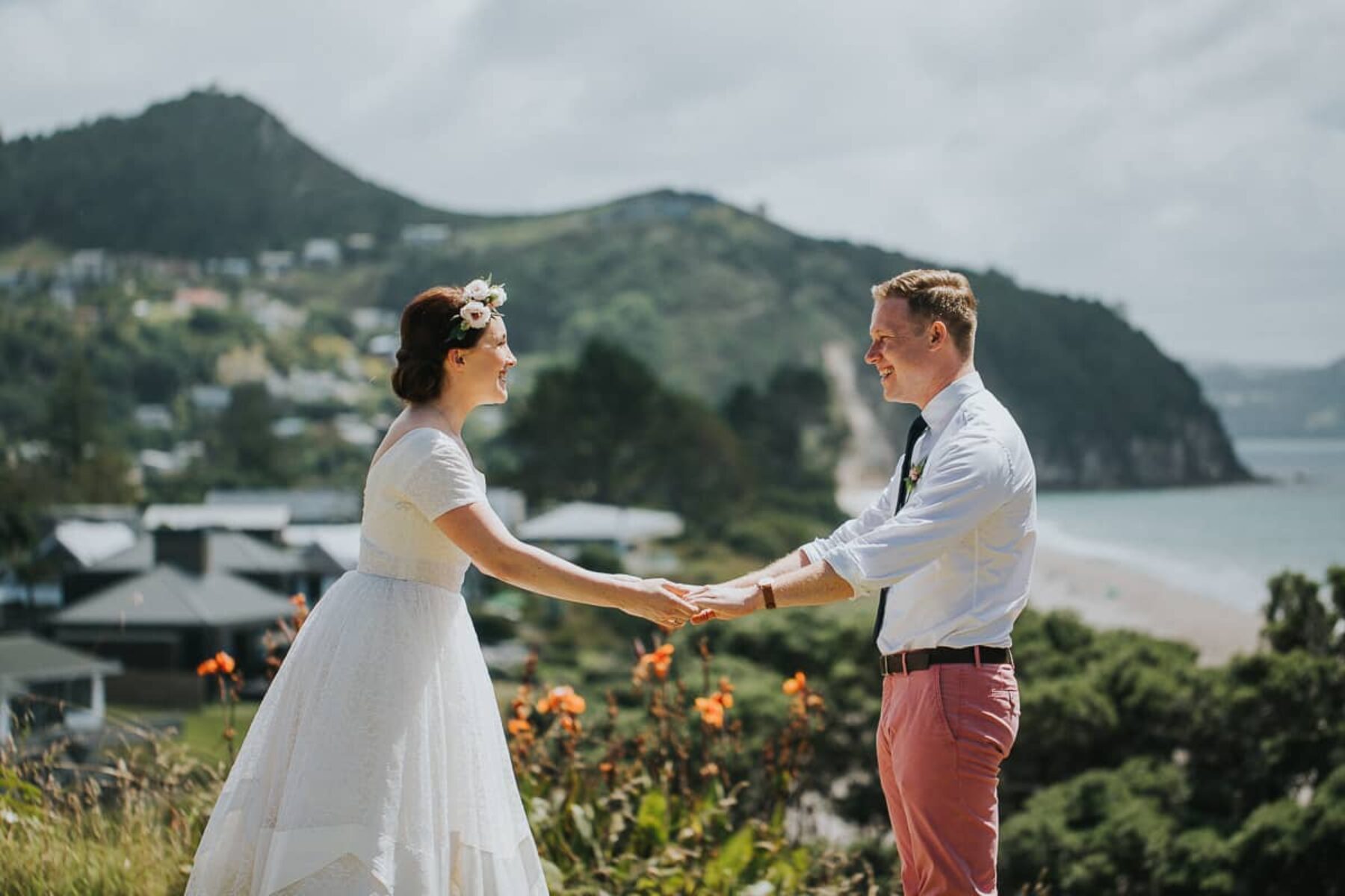 vintage backyard wedding by the beach, Hahei NZ