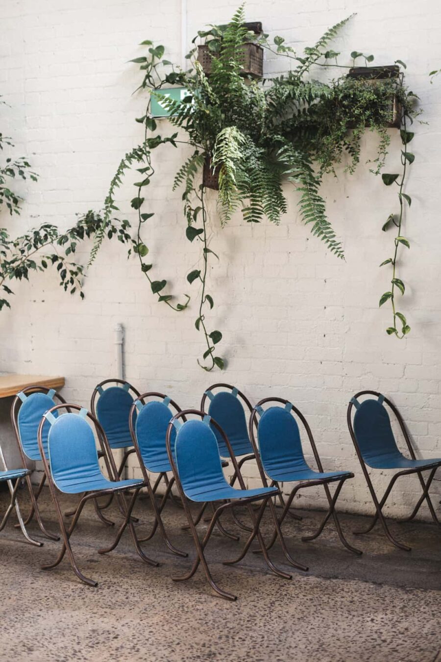 blue vintage industrial chairs