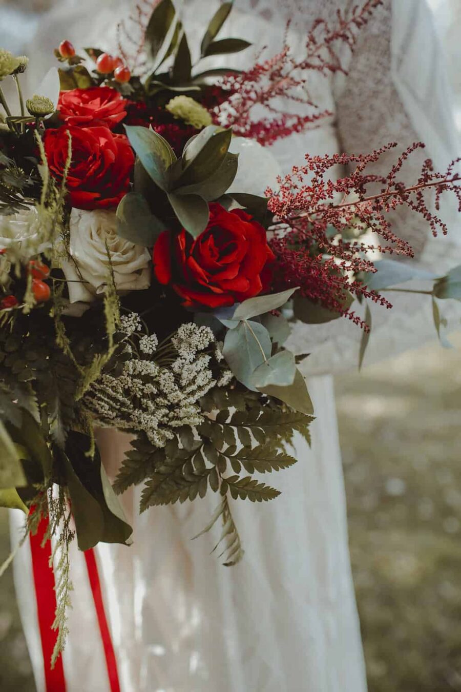 red and green bridal bouquet