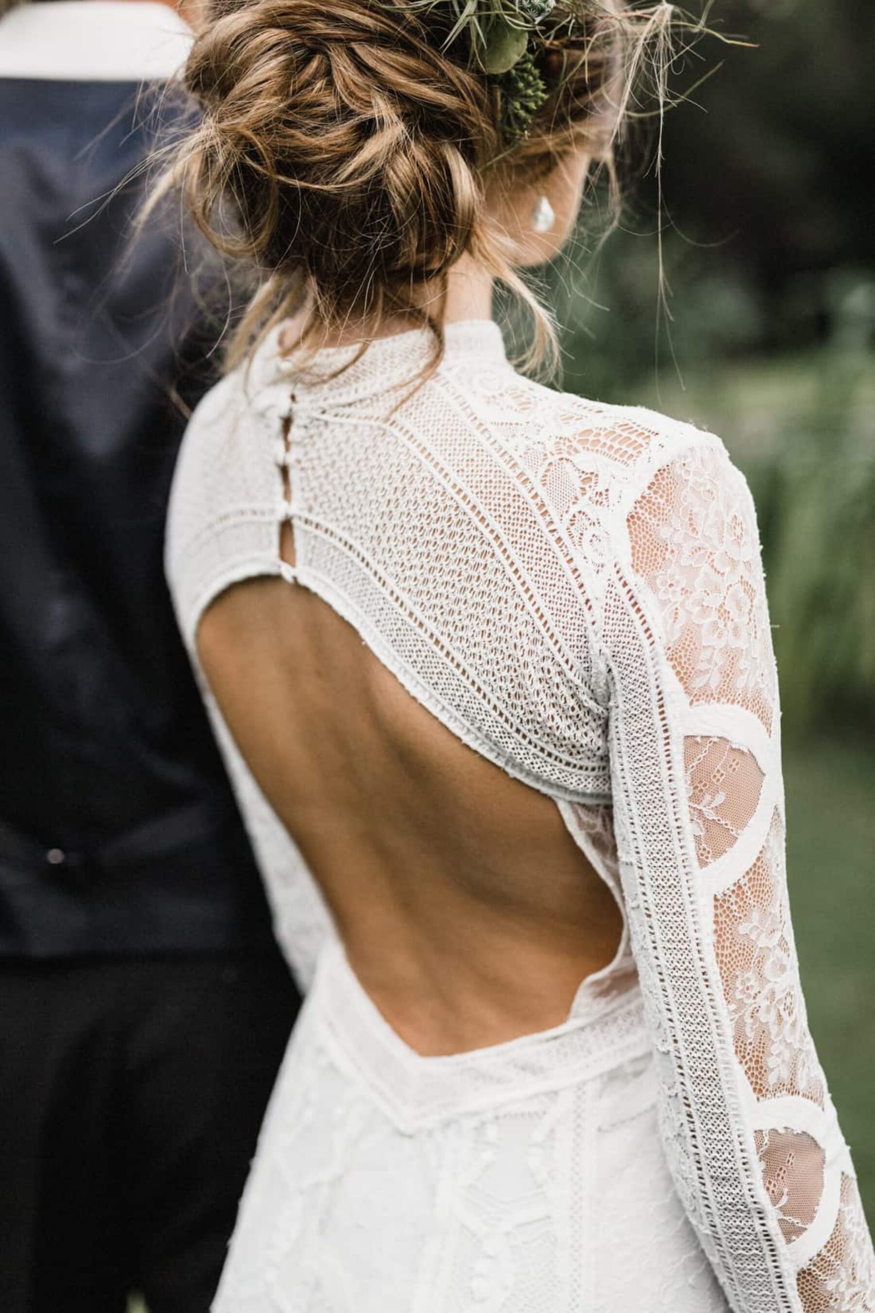 long sleeve backless wedding dress