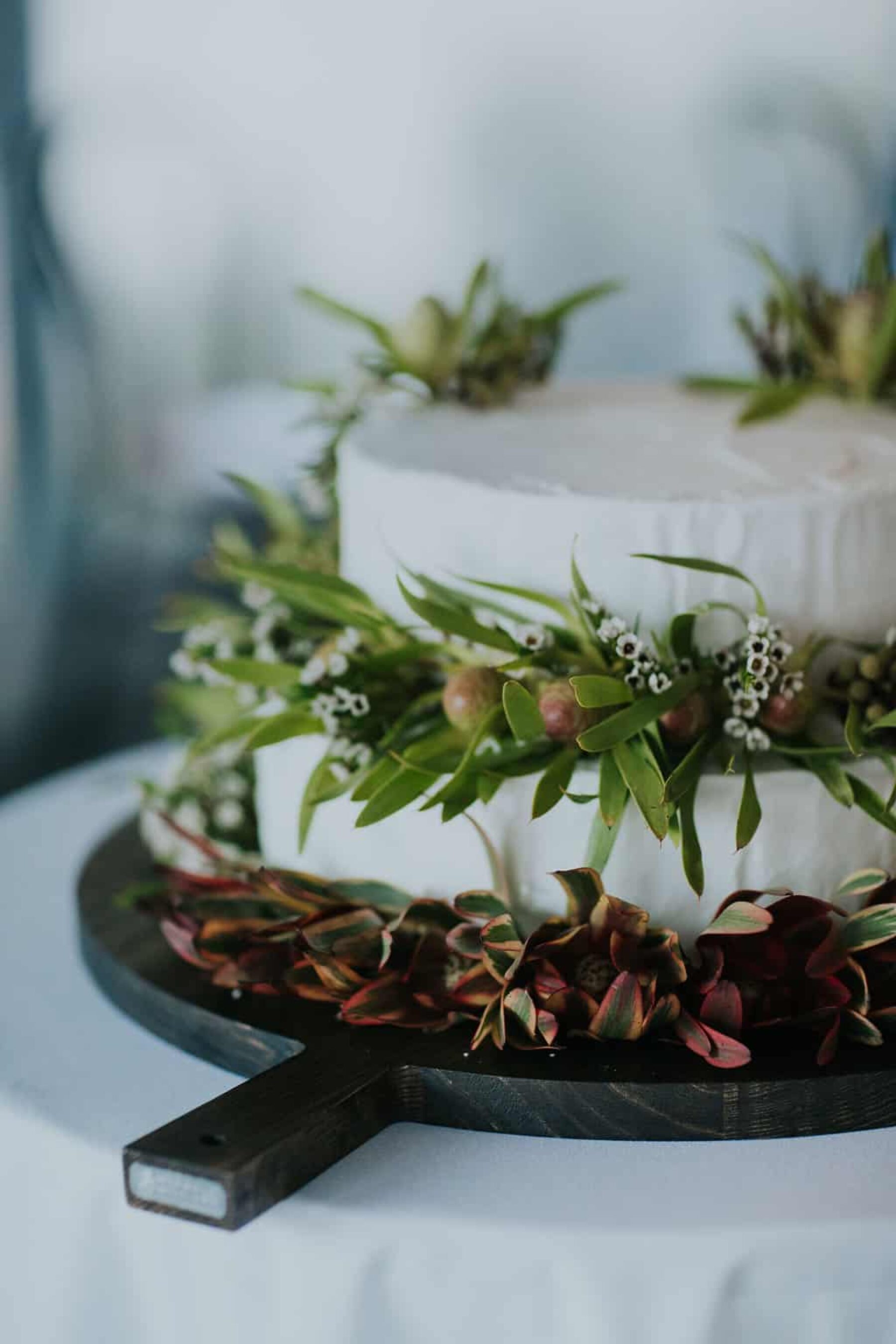 simple homemade wedding cake with native flowers