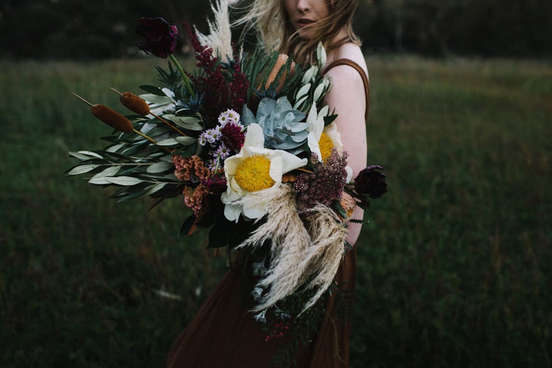 wild oversize bouquet with pampas grass and bullrushes