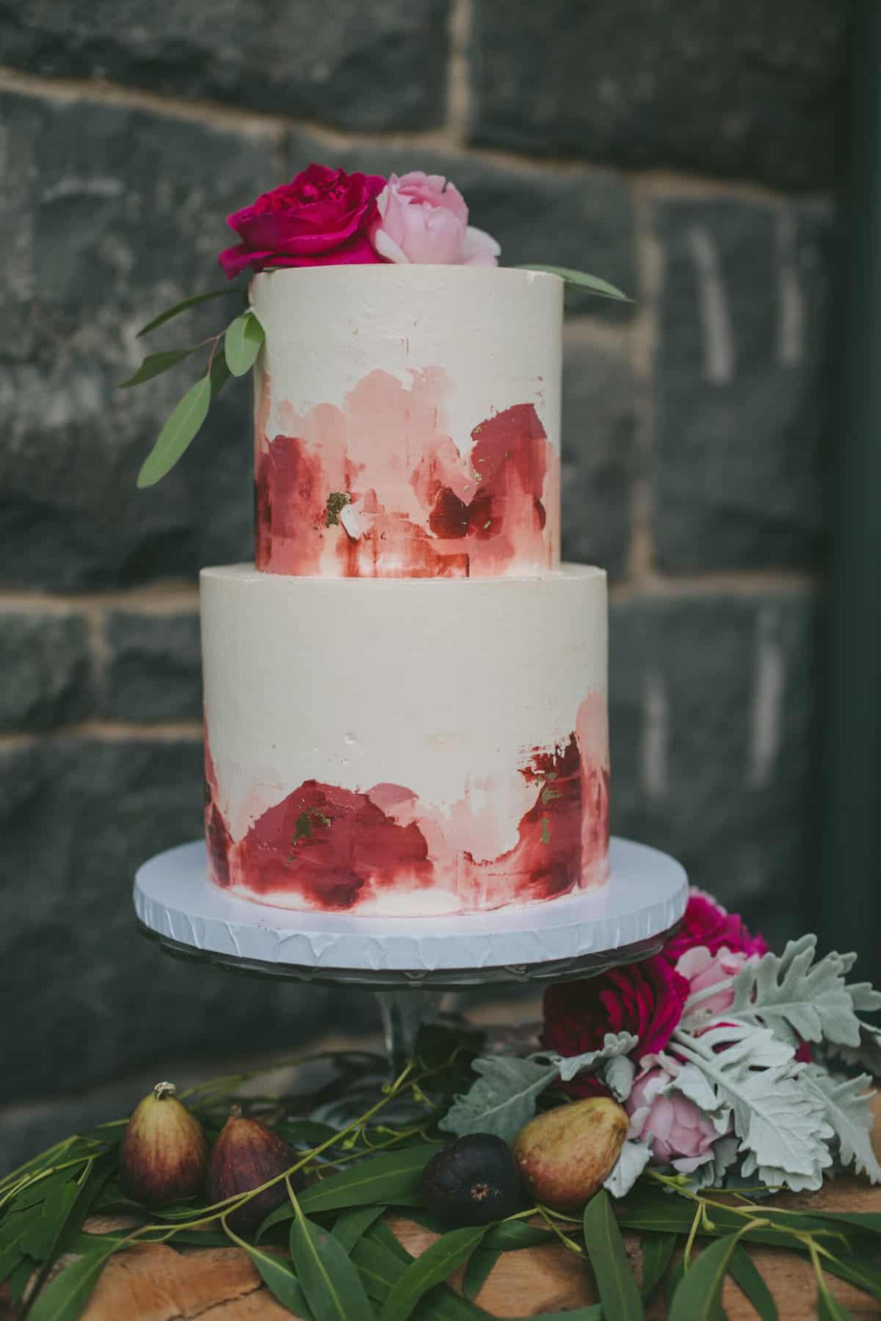 painterly pink wedding cake
