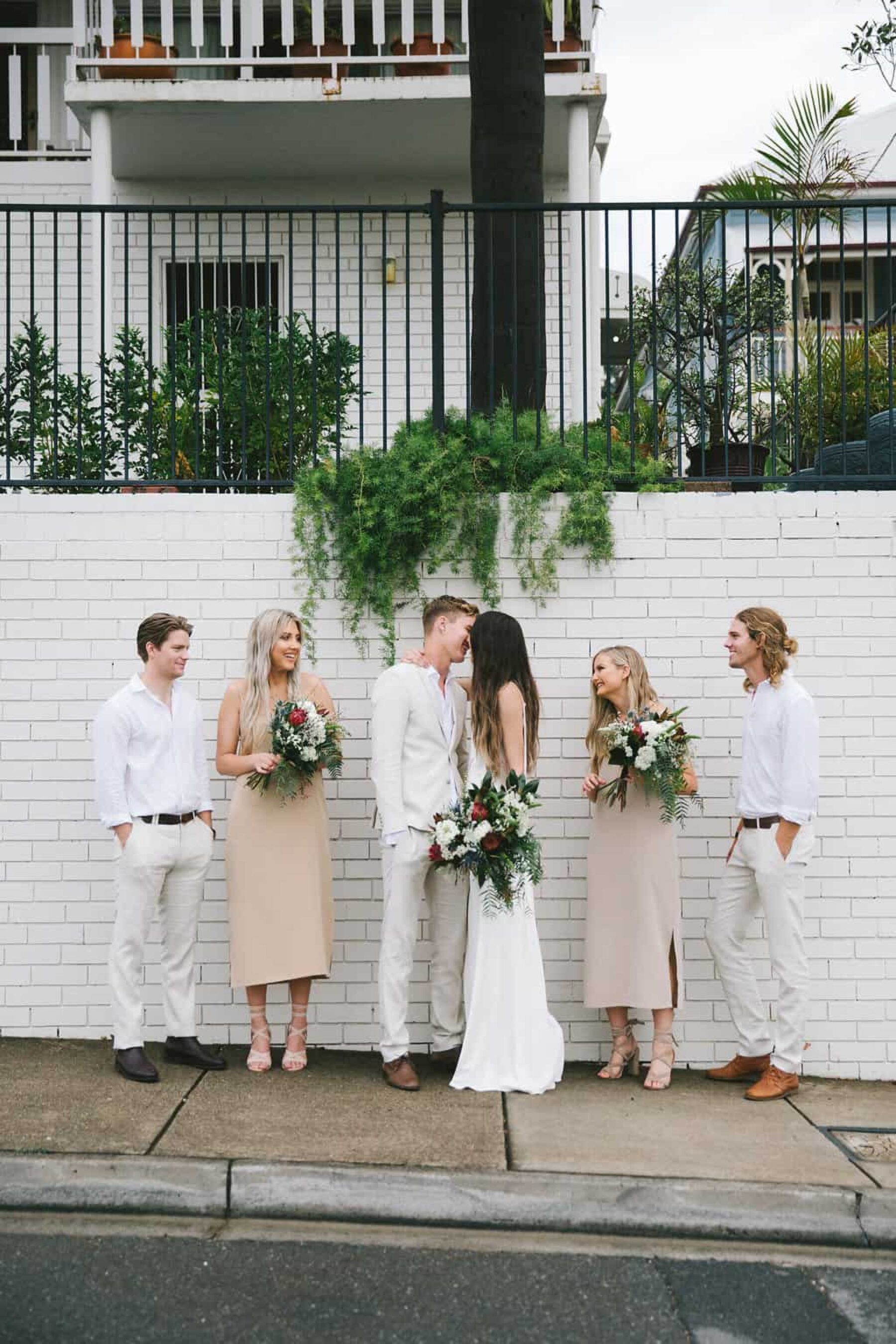 modern bridal party in neutral bridesmaid palette