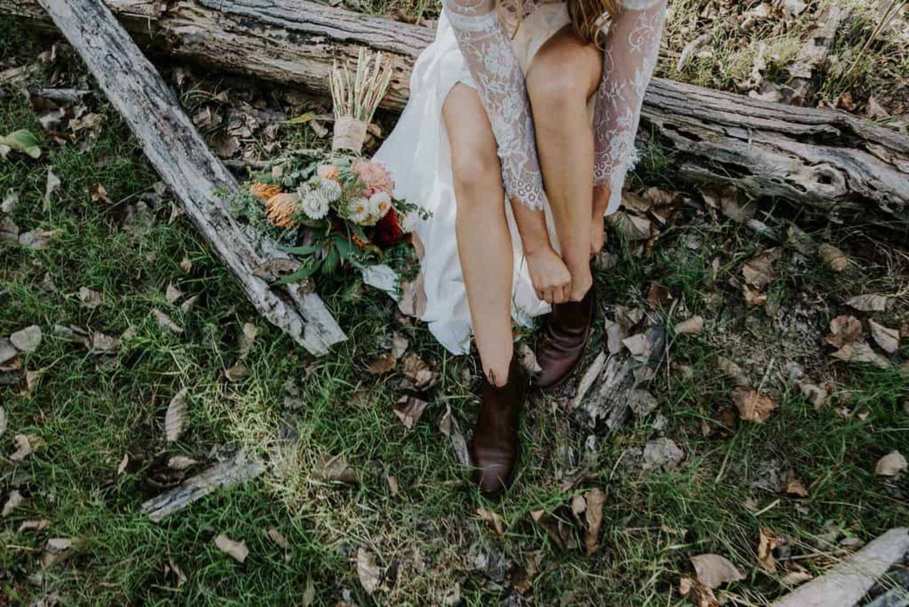 bride in vintage leather boots
