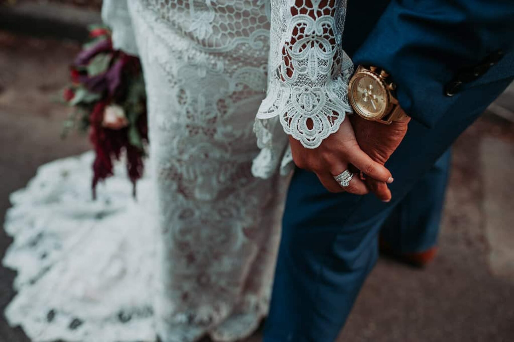 lace bell sleeve wedding dress by Jack Sullivan