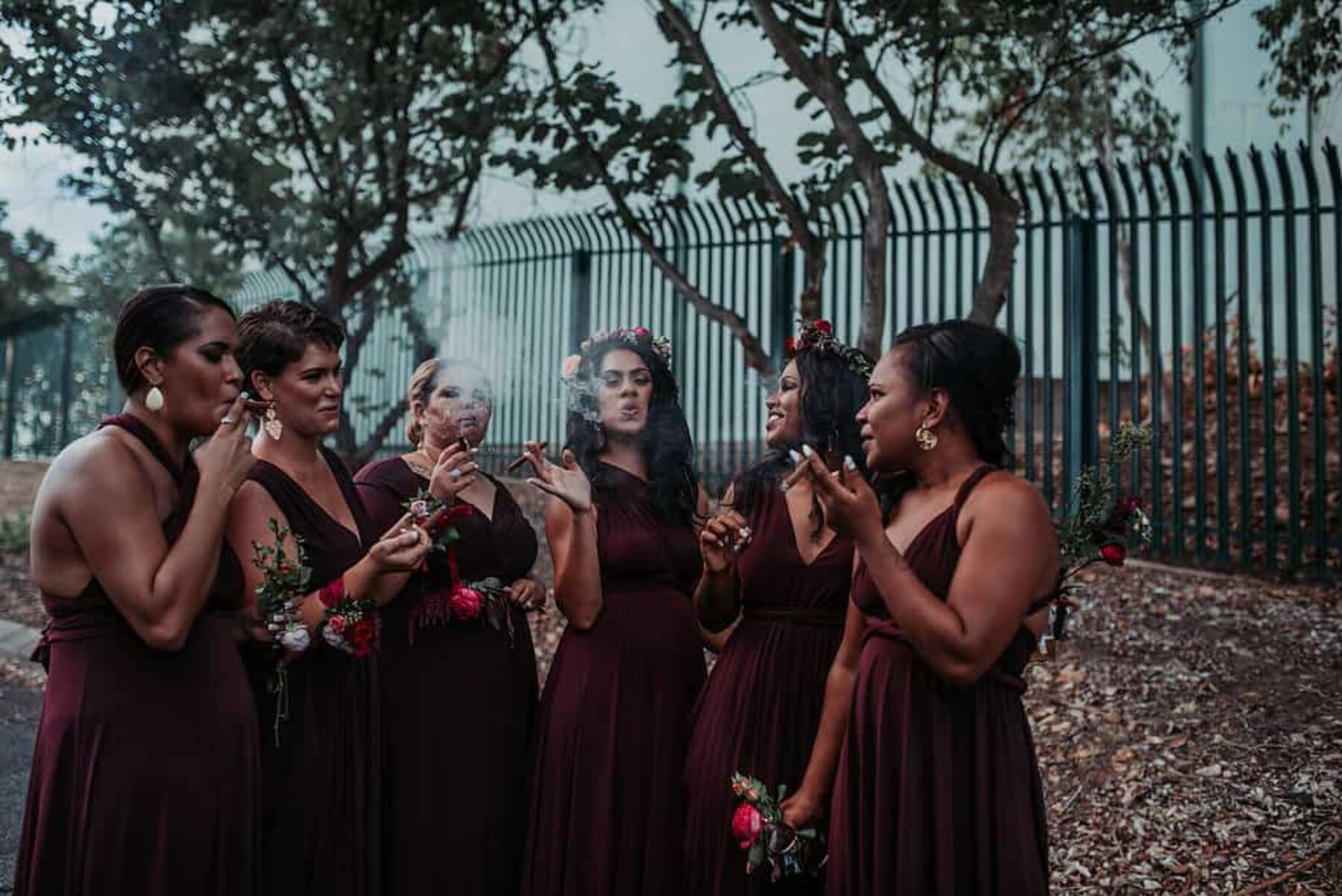 cigar-smoking bridesmaids