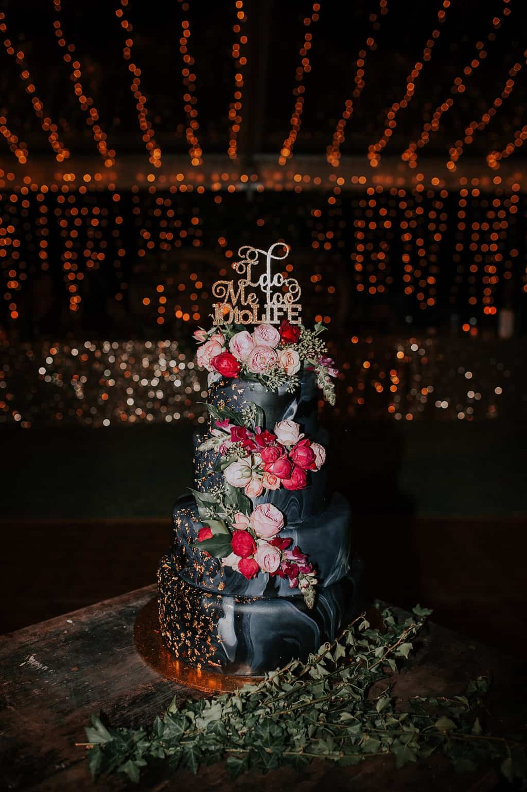 marble wedding cake with fresh flowers