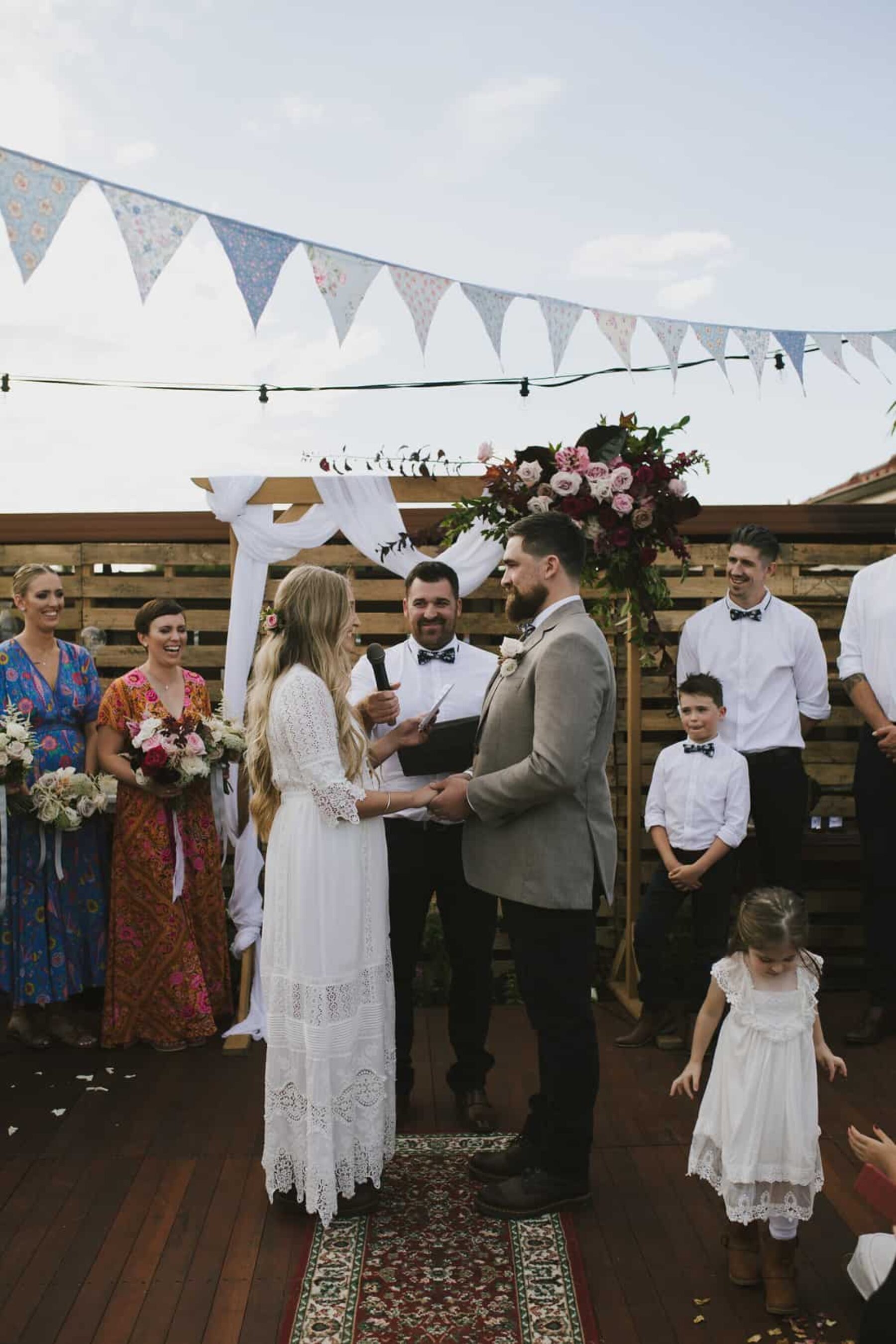 DIY backyard wedding with a vintage-bohemian vibe