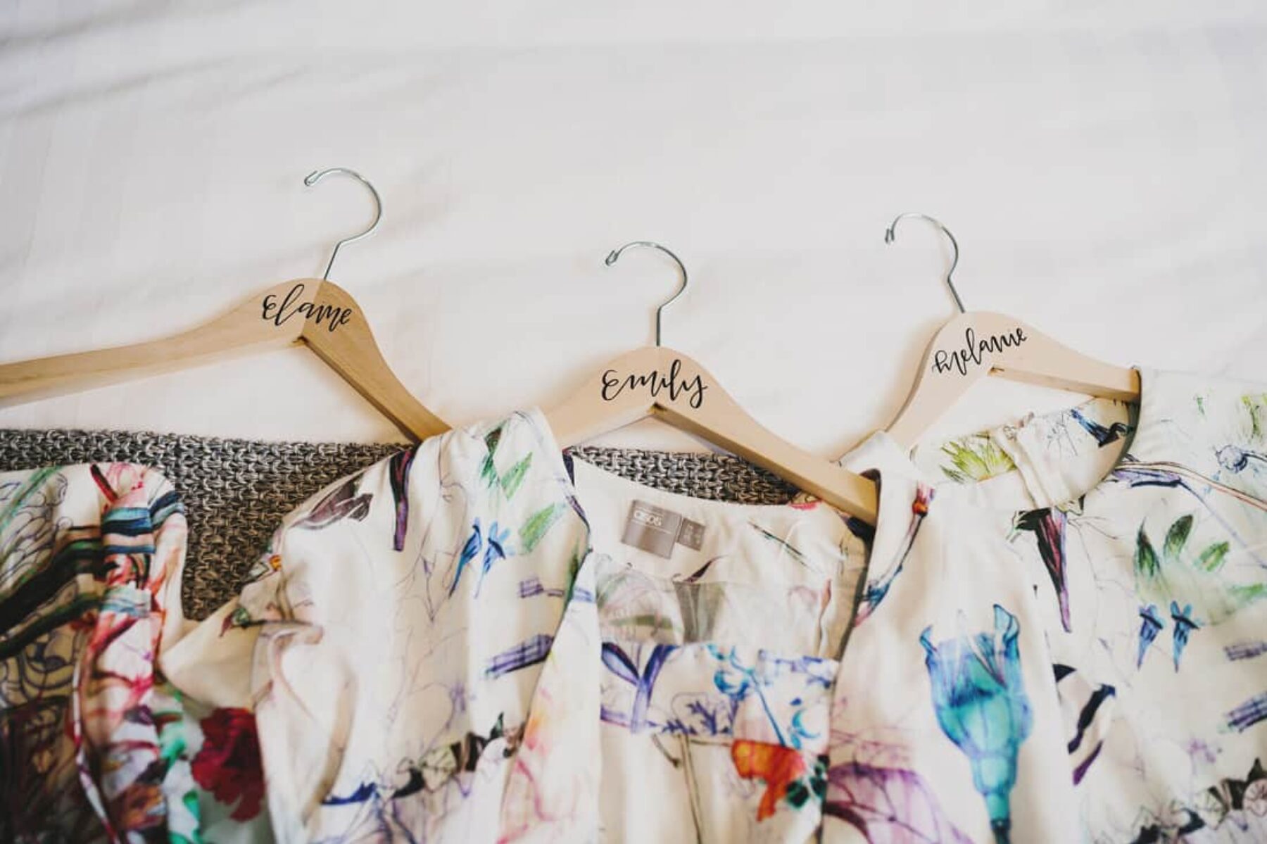 floral bridesmaid dresses with personalised hangers