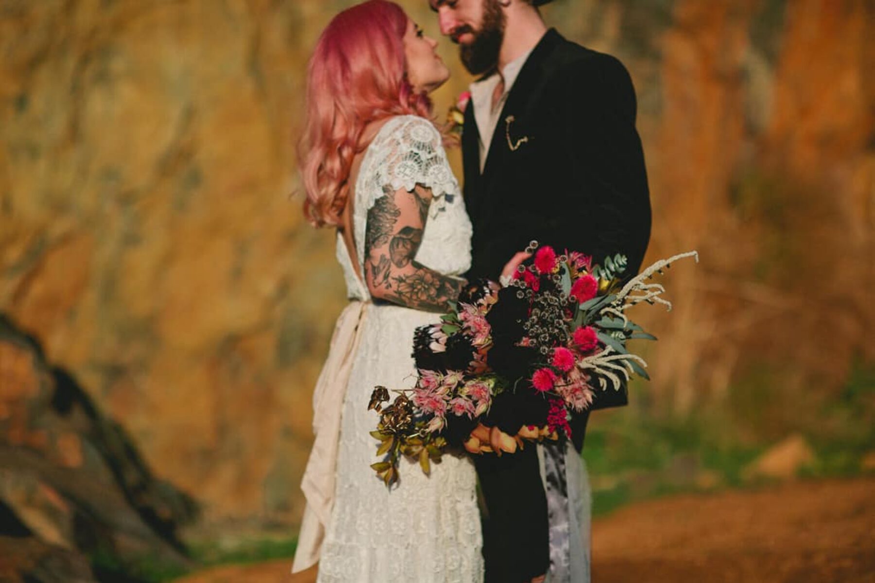 indie bride with pink hair