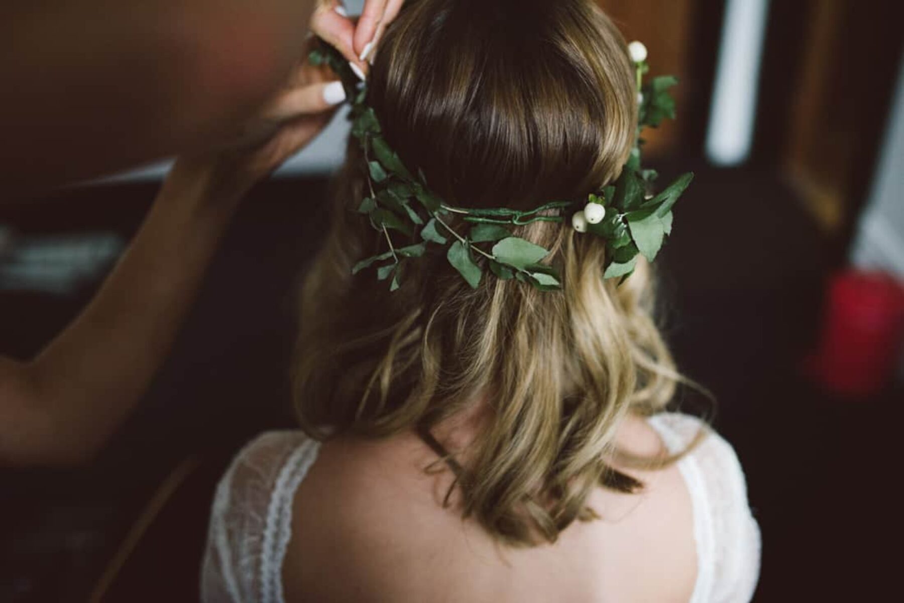 Grace Loves Lace bride with foliage crown