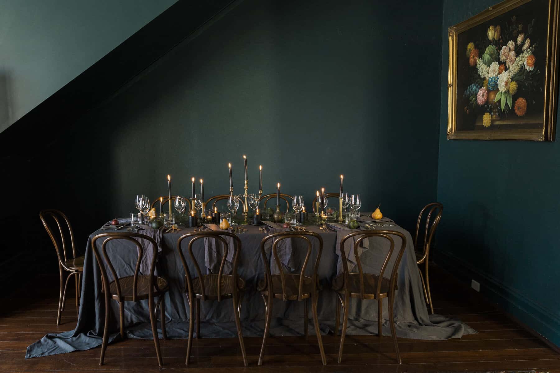 opulent tablescape with gold cutlery