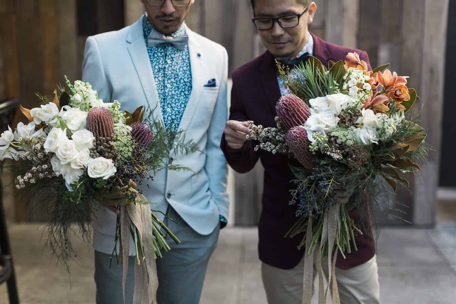 stylish grooms with blooms