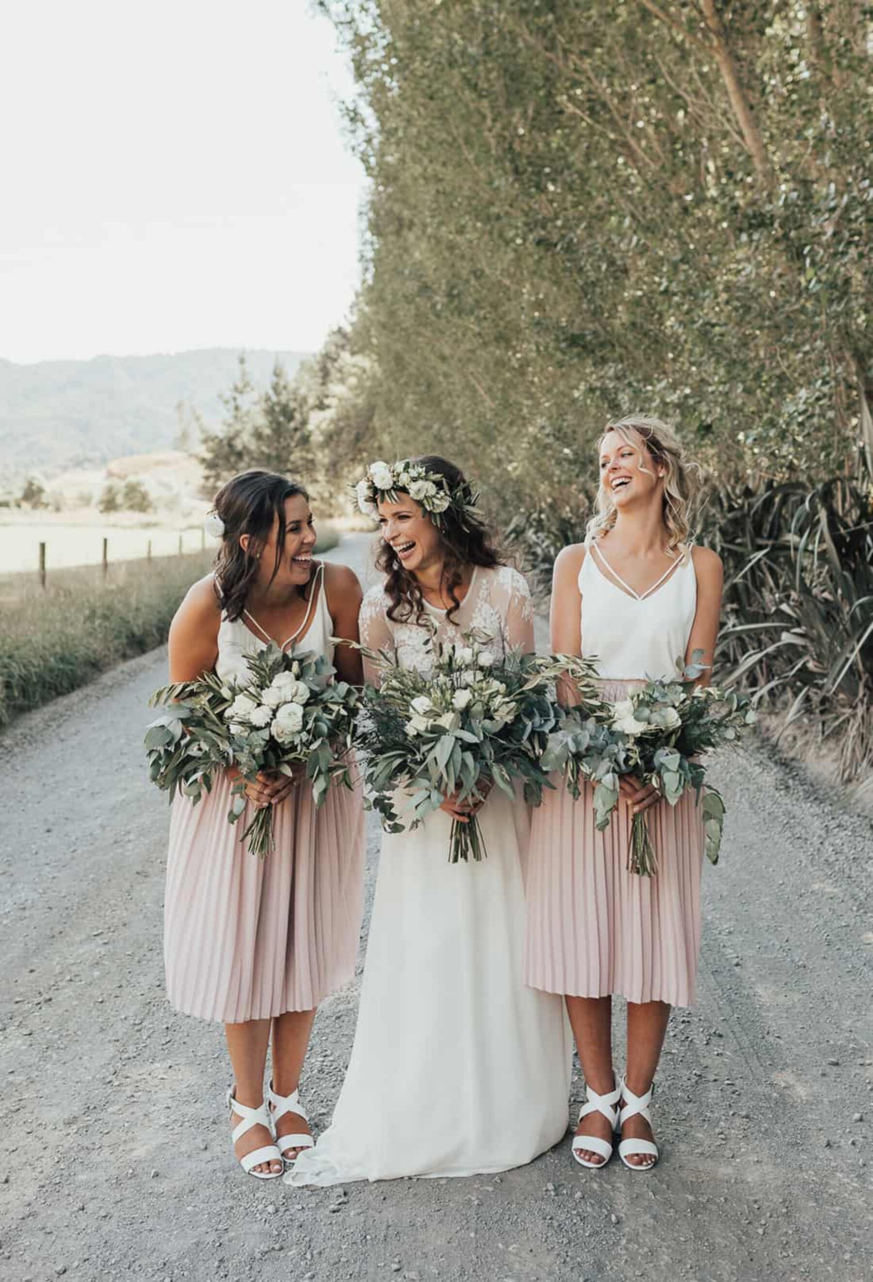 Best of 2017: Bridesmaids | pleated pastel pink skirts and white cami tops