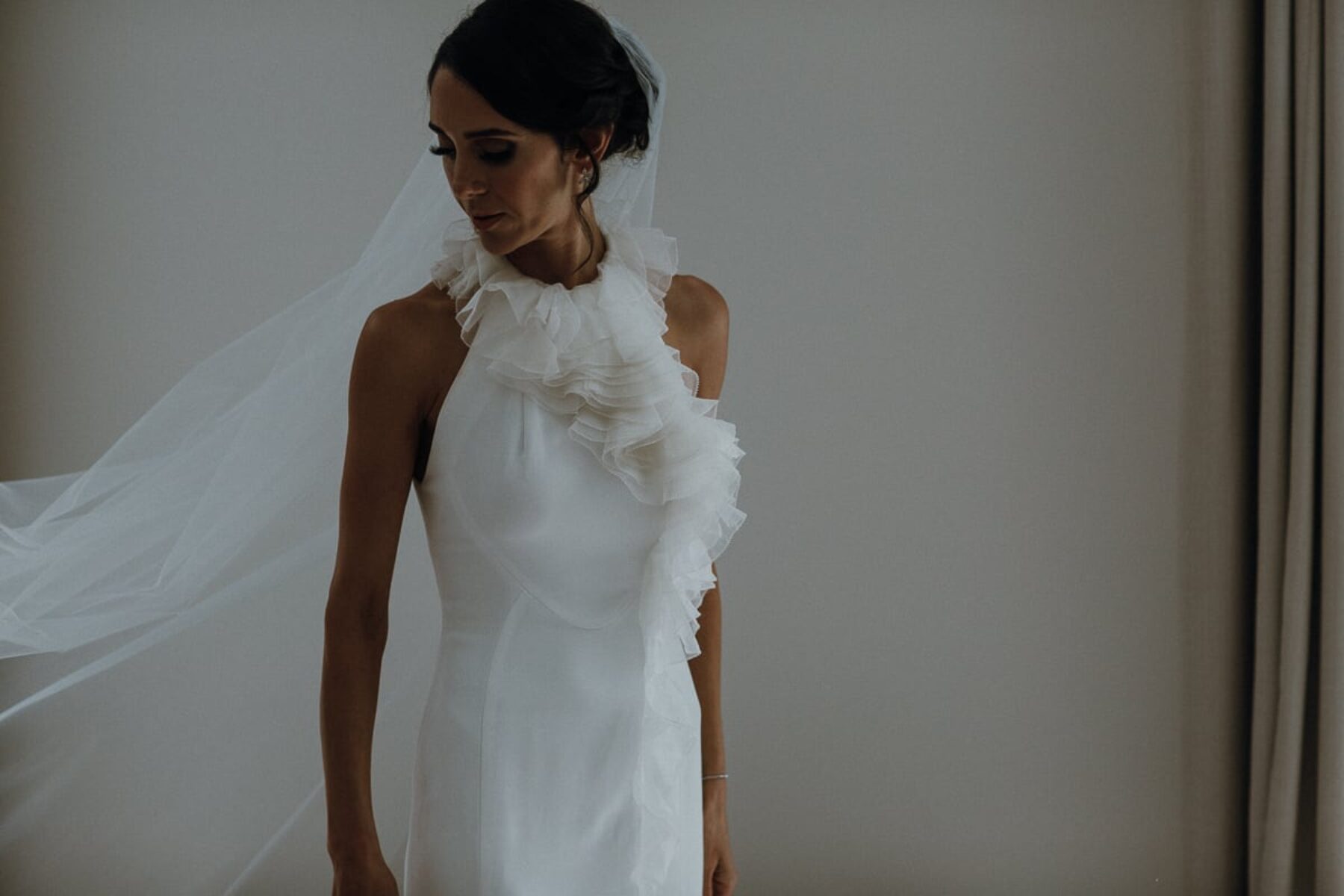 ruffle neck wedding dress by Aurelio Costarella