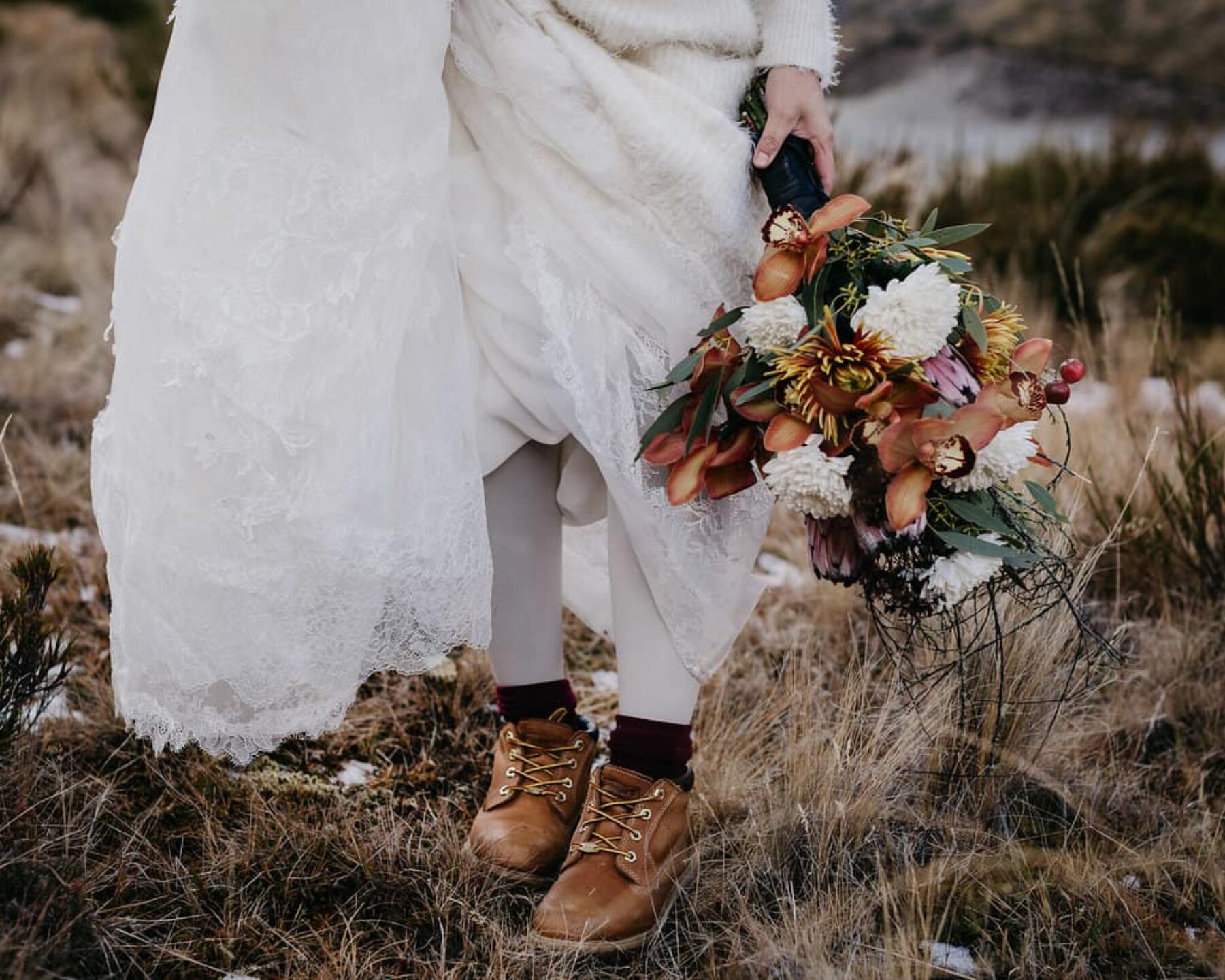winter bride with tights and boots