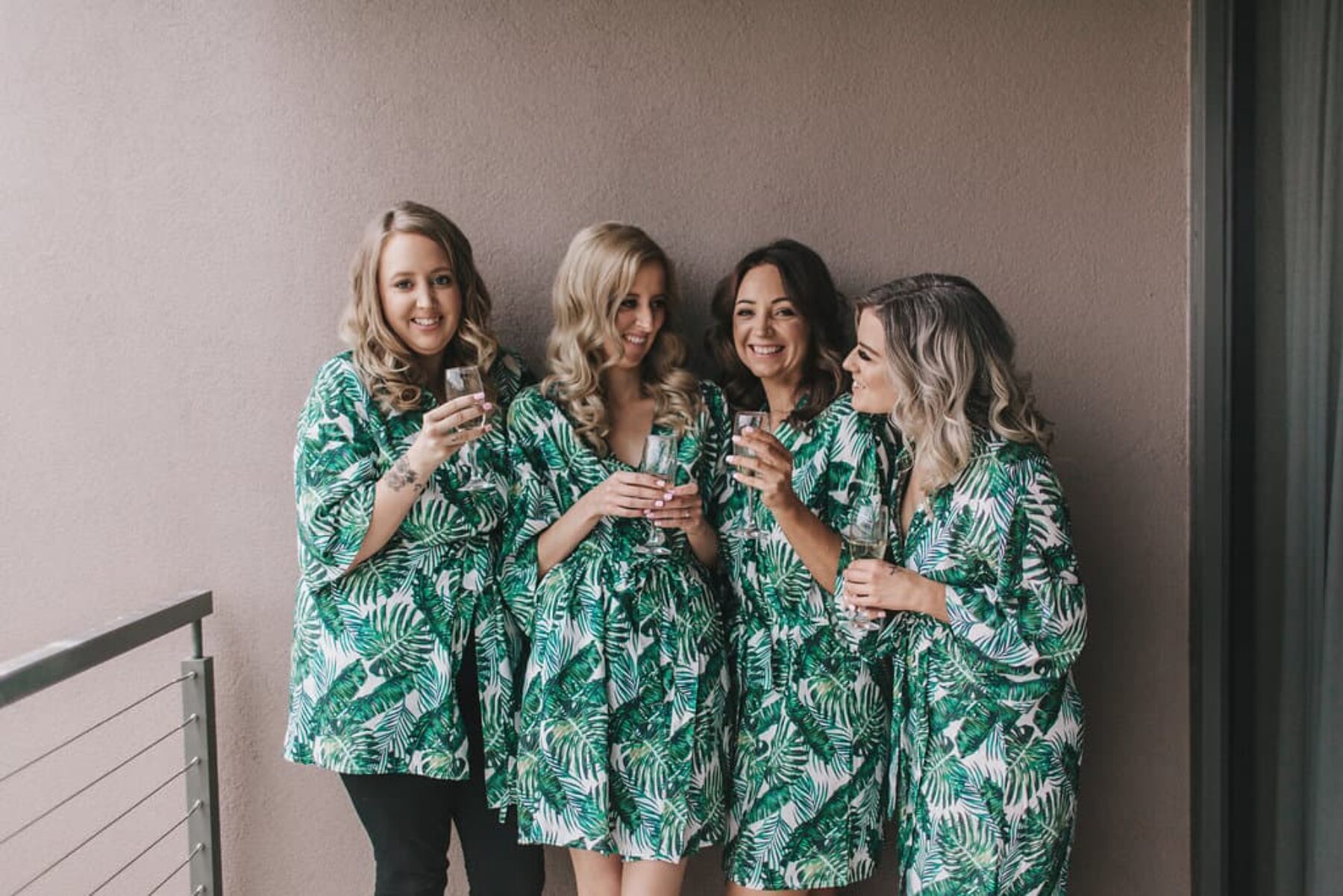 bridesmaids in jungle print robes