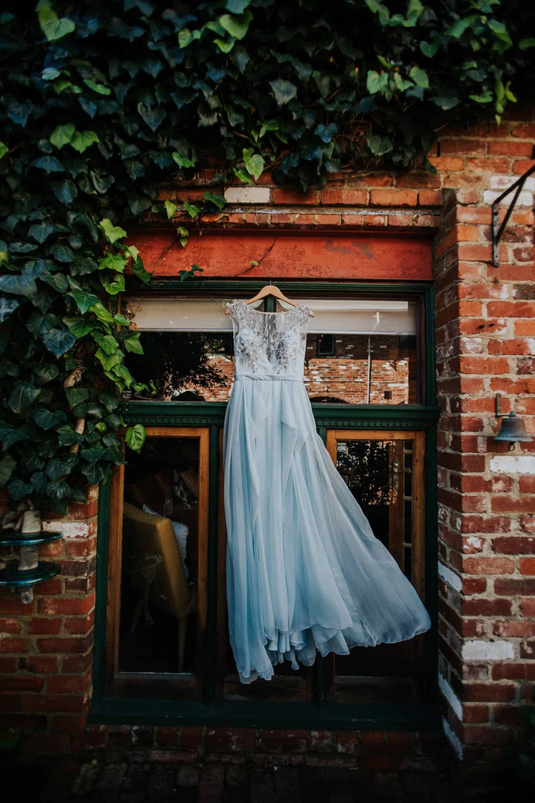Pale blue wedding dress