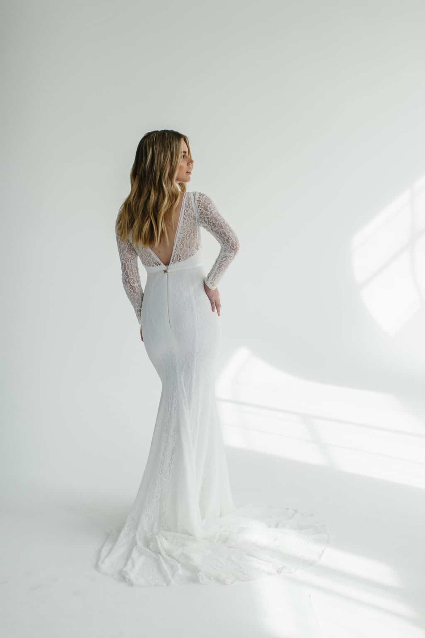 long sleeve lace wedding dress by Karen Willis Holmes