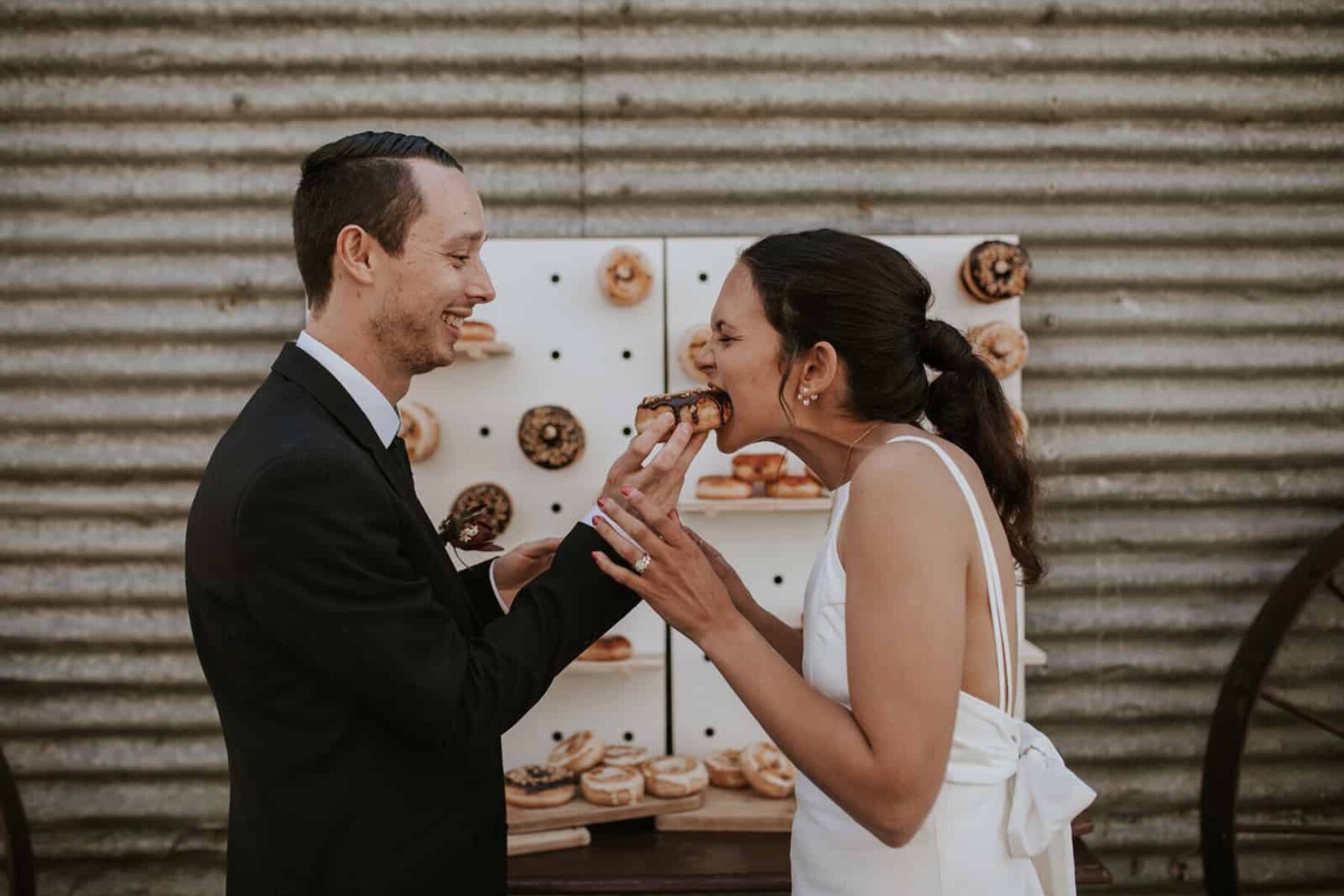bride + groom + donut wall