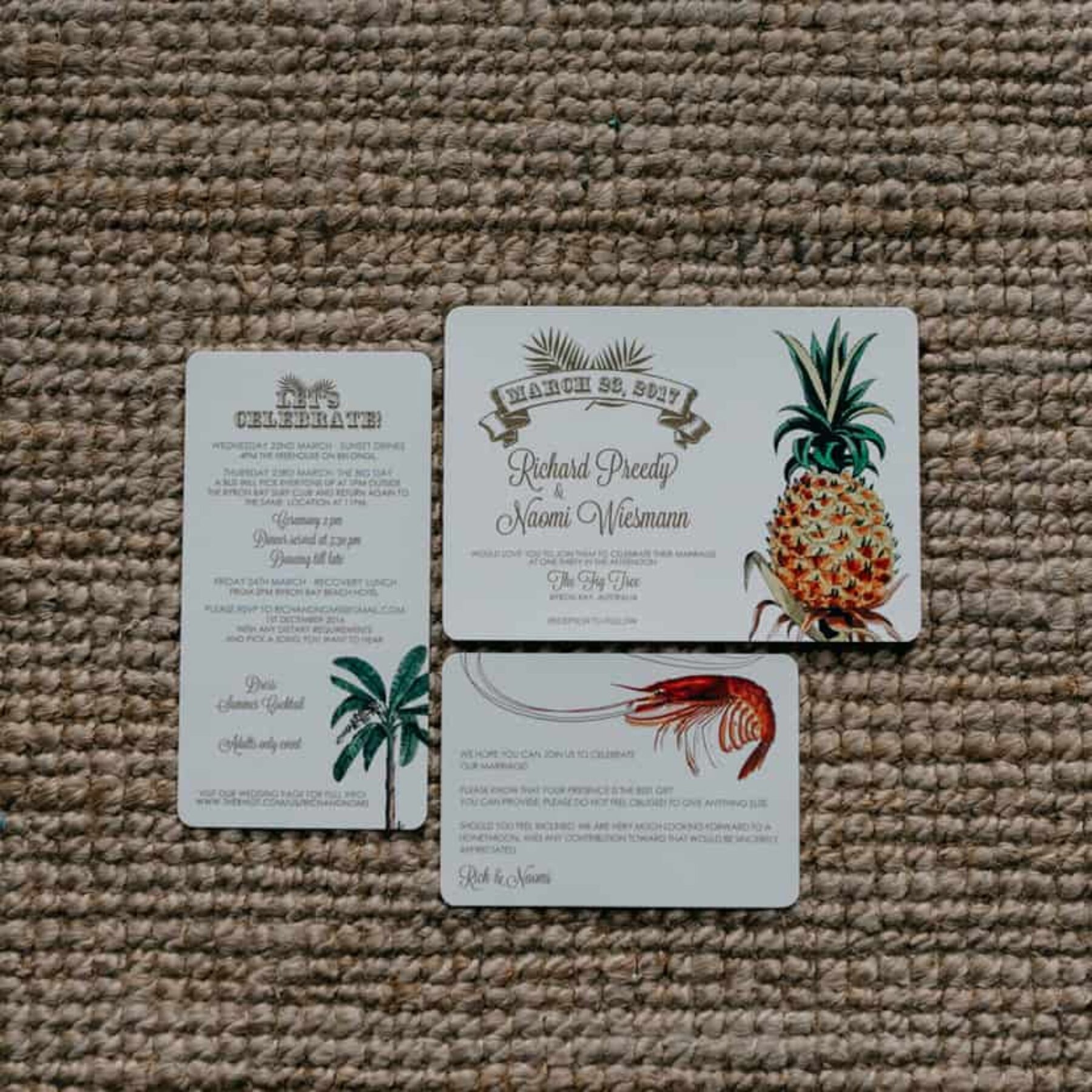 retro tropical luxe wedding invitation suite