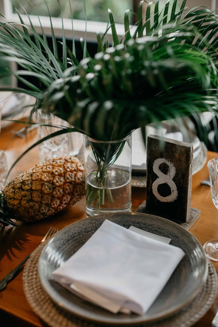 tropical table setting with pineapples