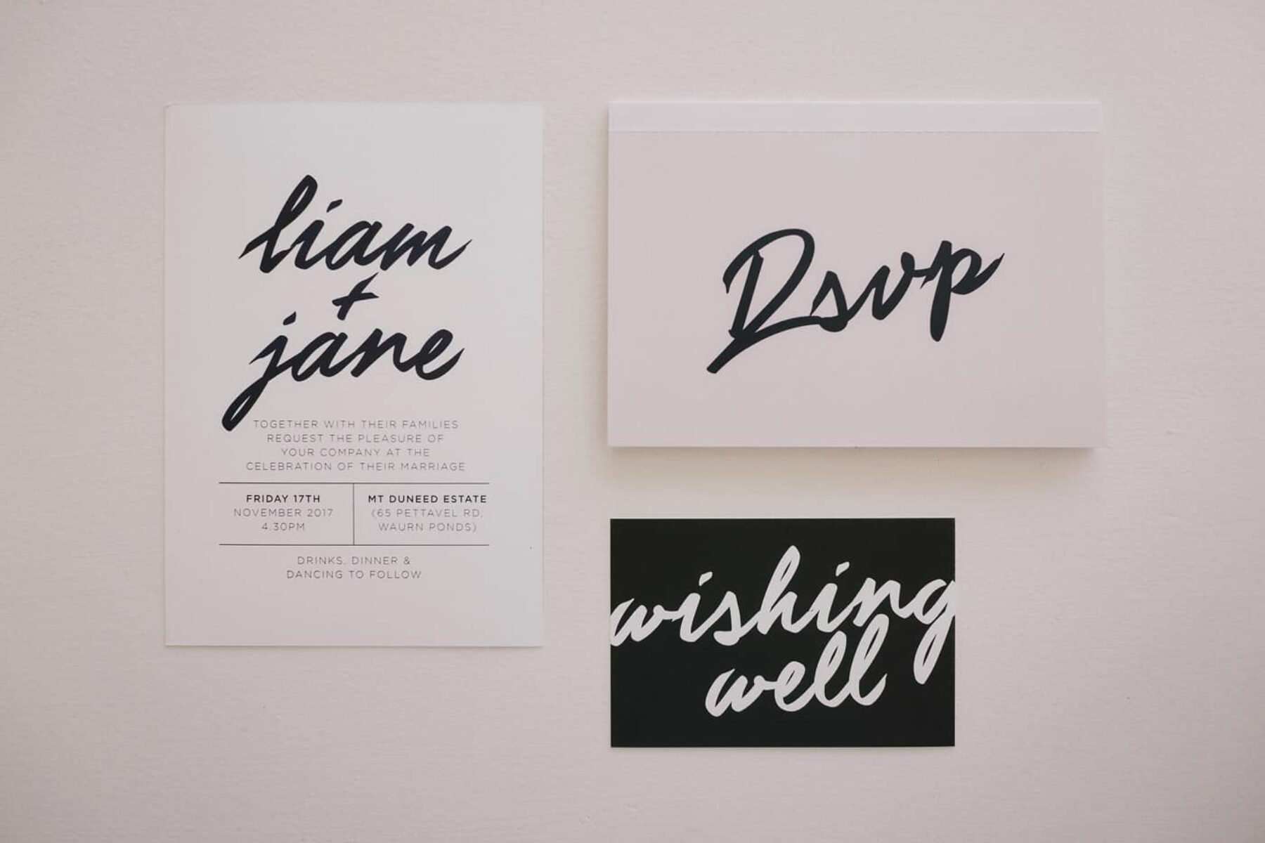 black and white typographic wedding invitations