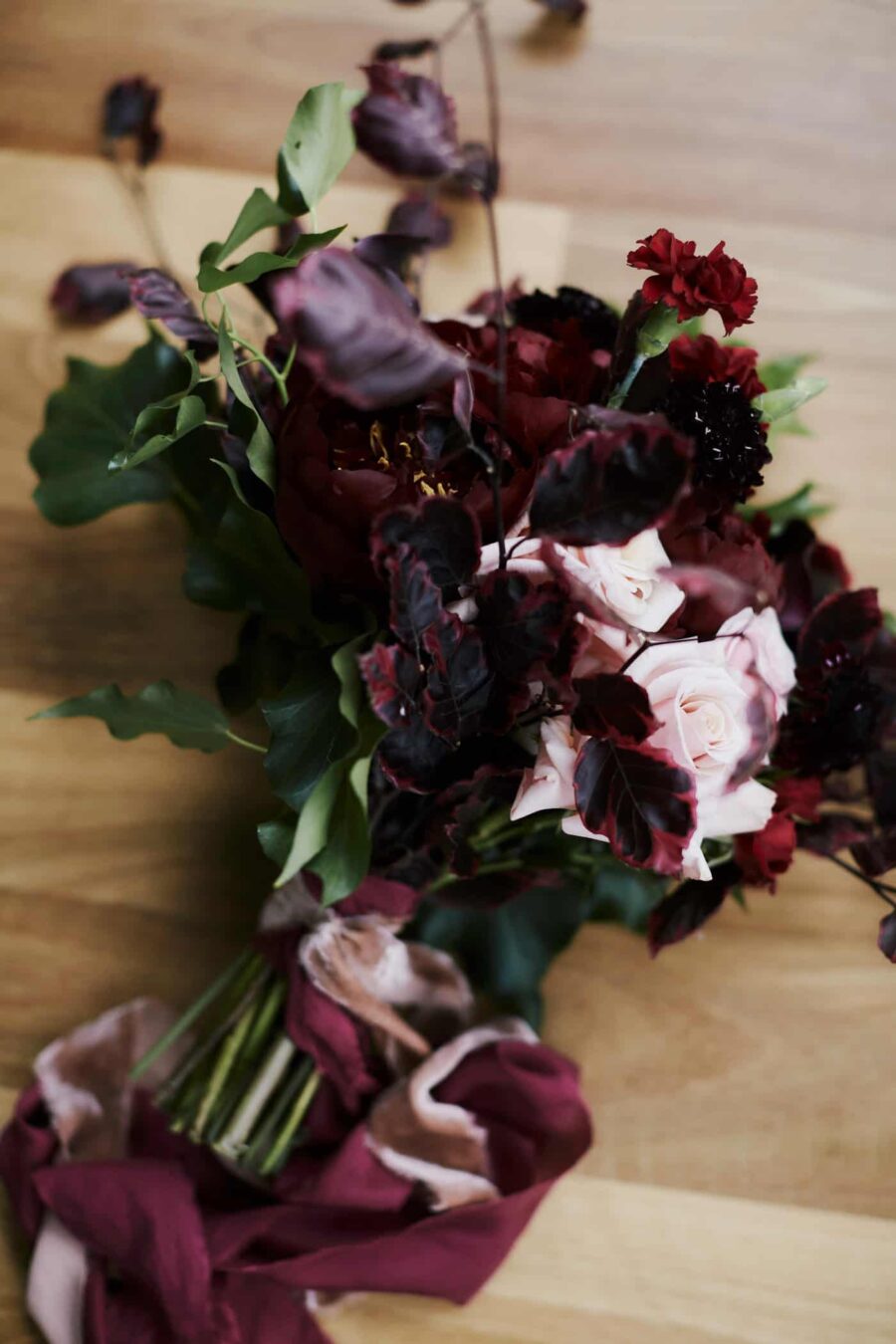 blush and burgundy bouquet