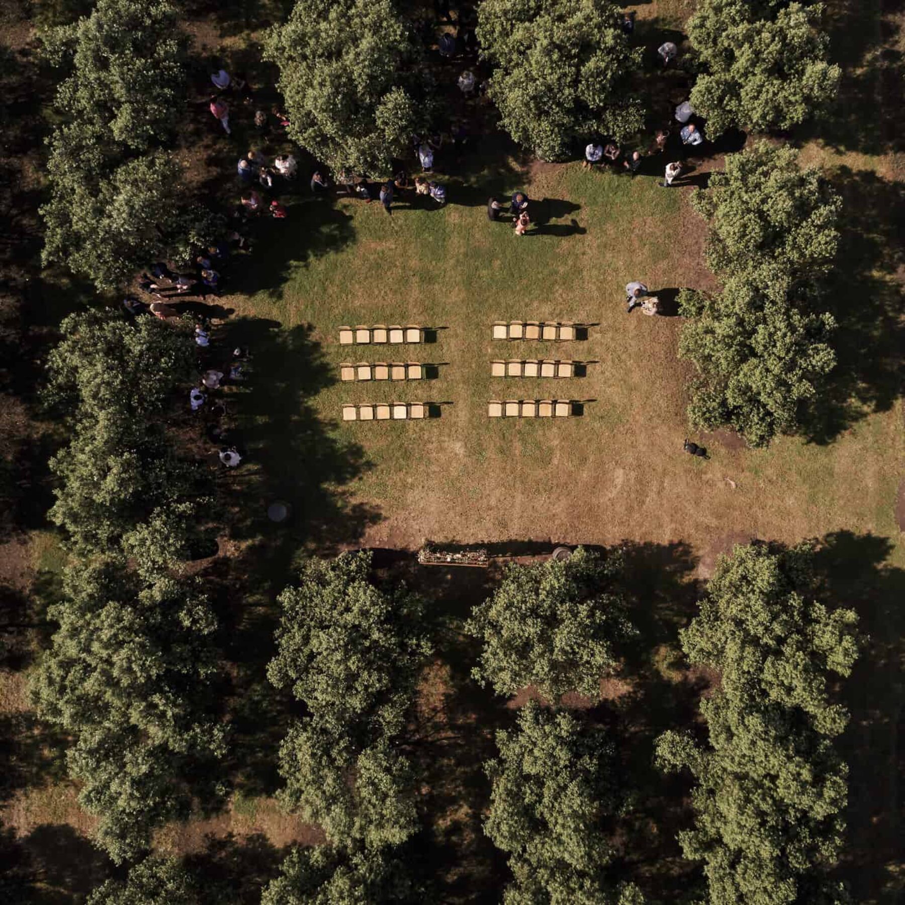 arial drone view of wedding ceremony