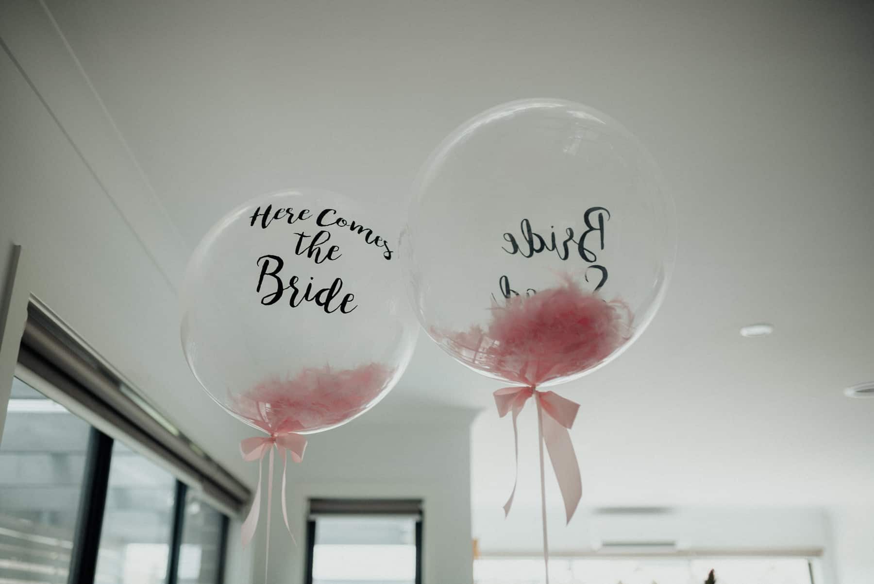 'Here comes the bride' pink confetti balloons