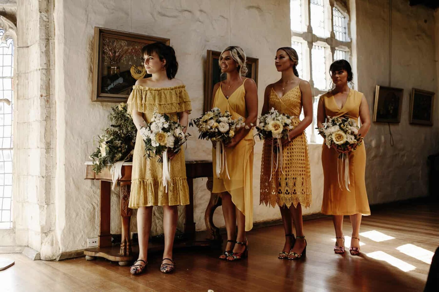 mixed yellow bridesmaid dresses