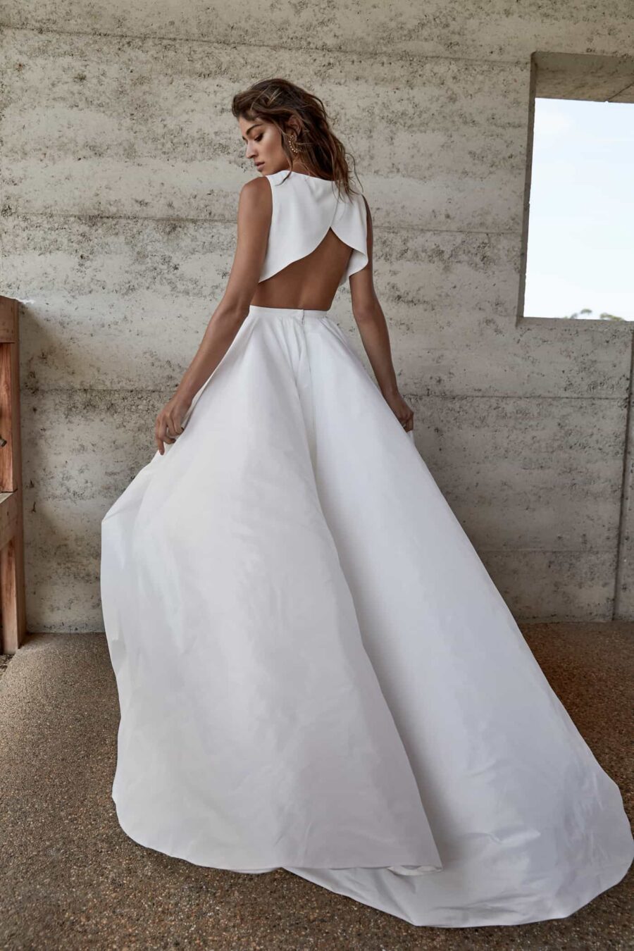 modern two-piece wedding dress with crop top