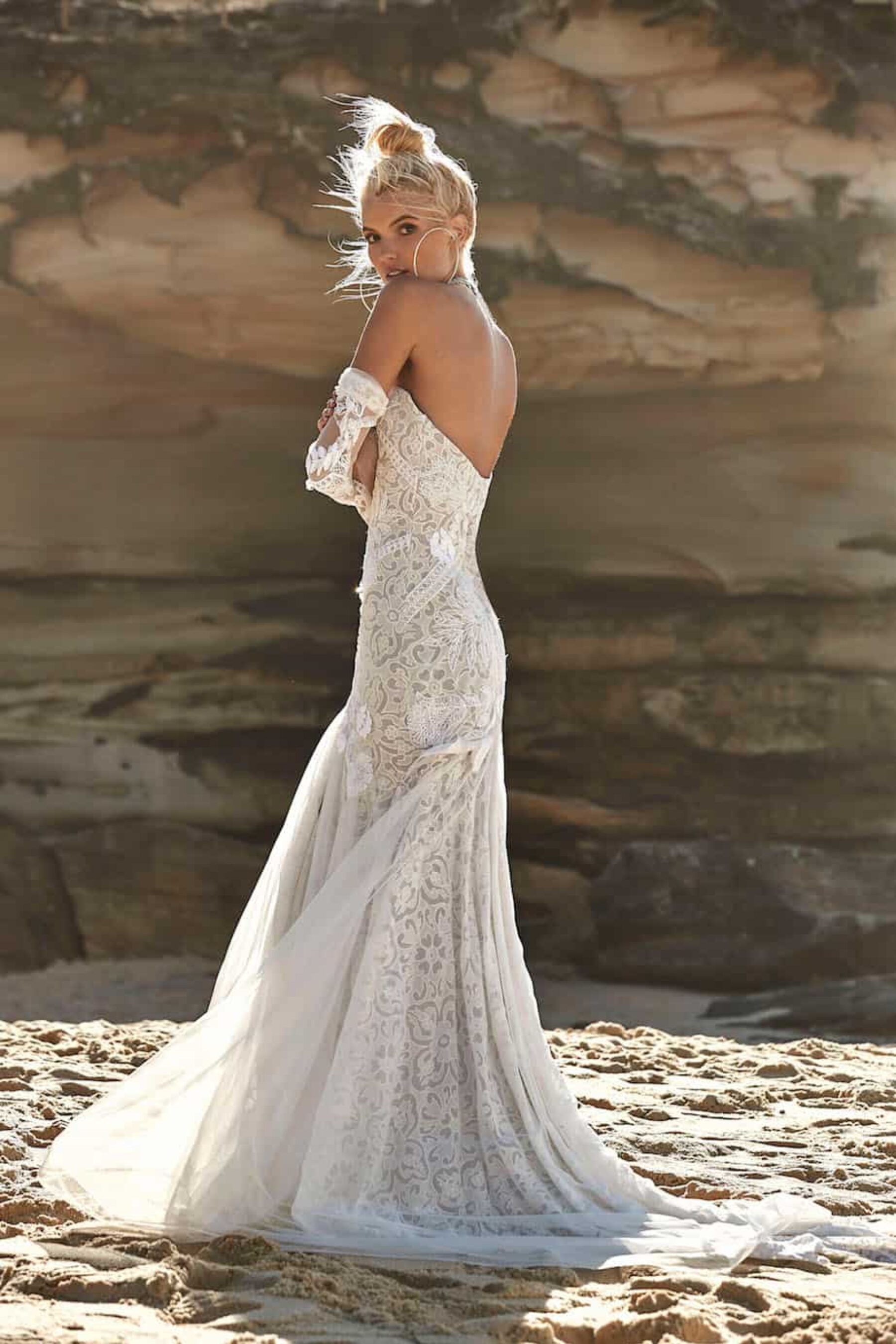 boho lace wedding dress with separate sleeves