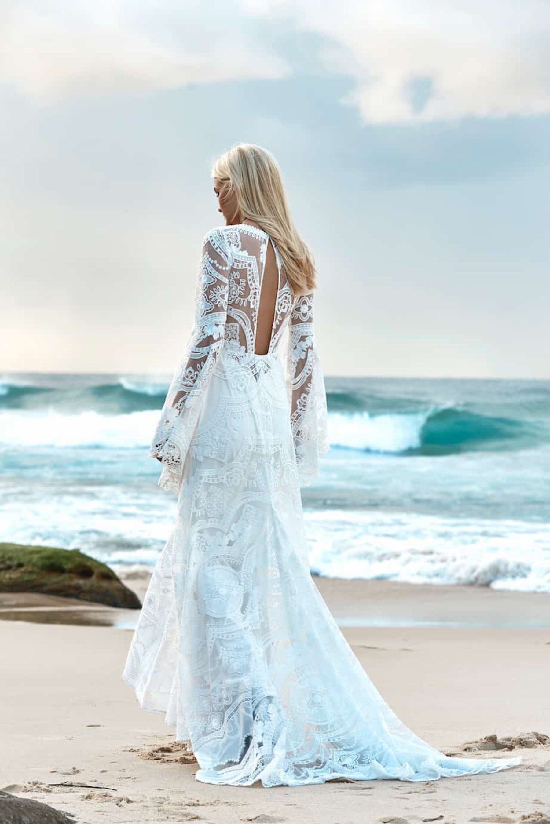 lace wedding dress with bell sleeves
