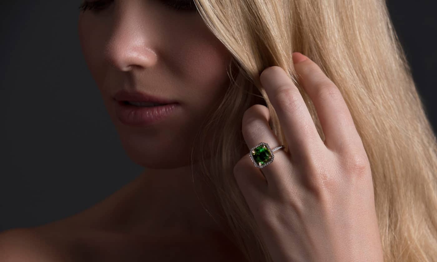 green tourmaline diamond engagement ring