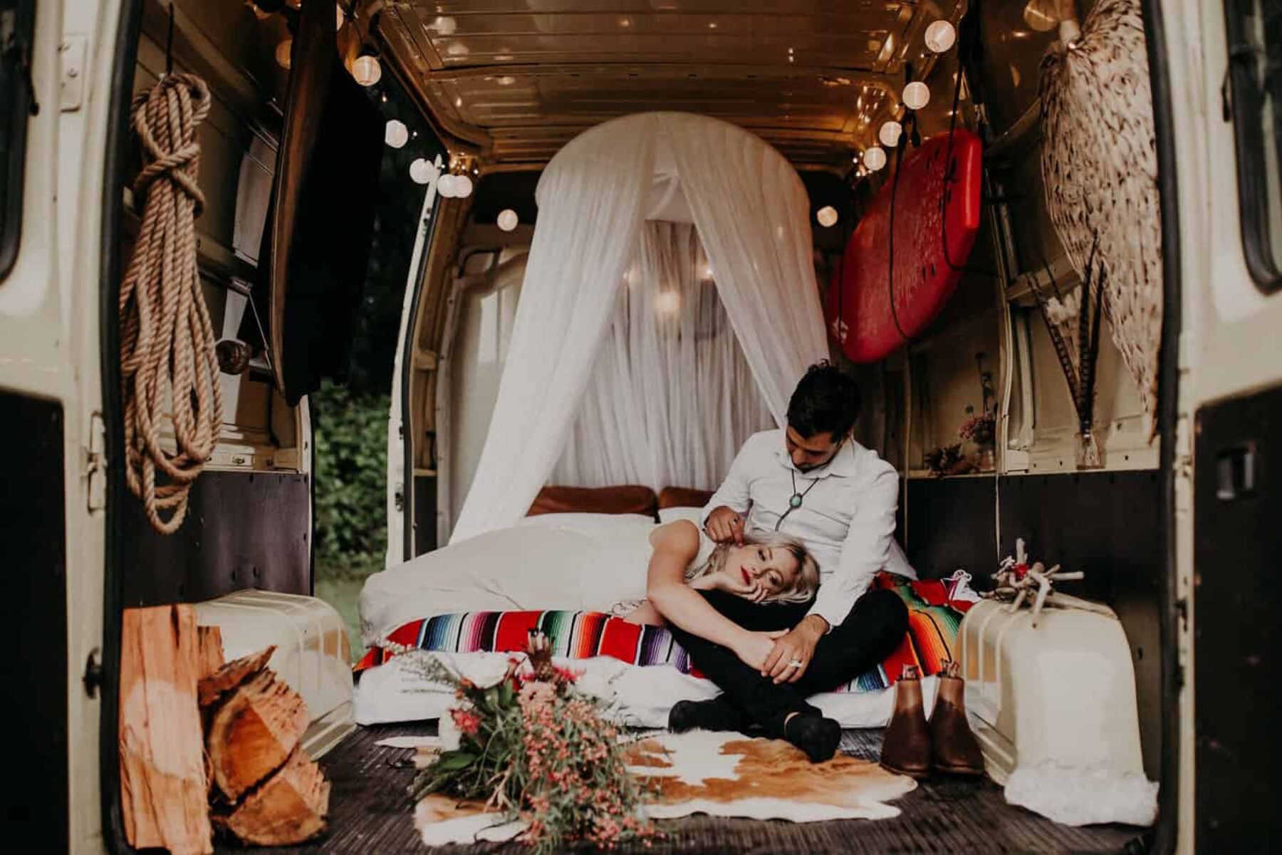 nomadic boho elopement with yurt tent and campervan