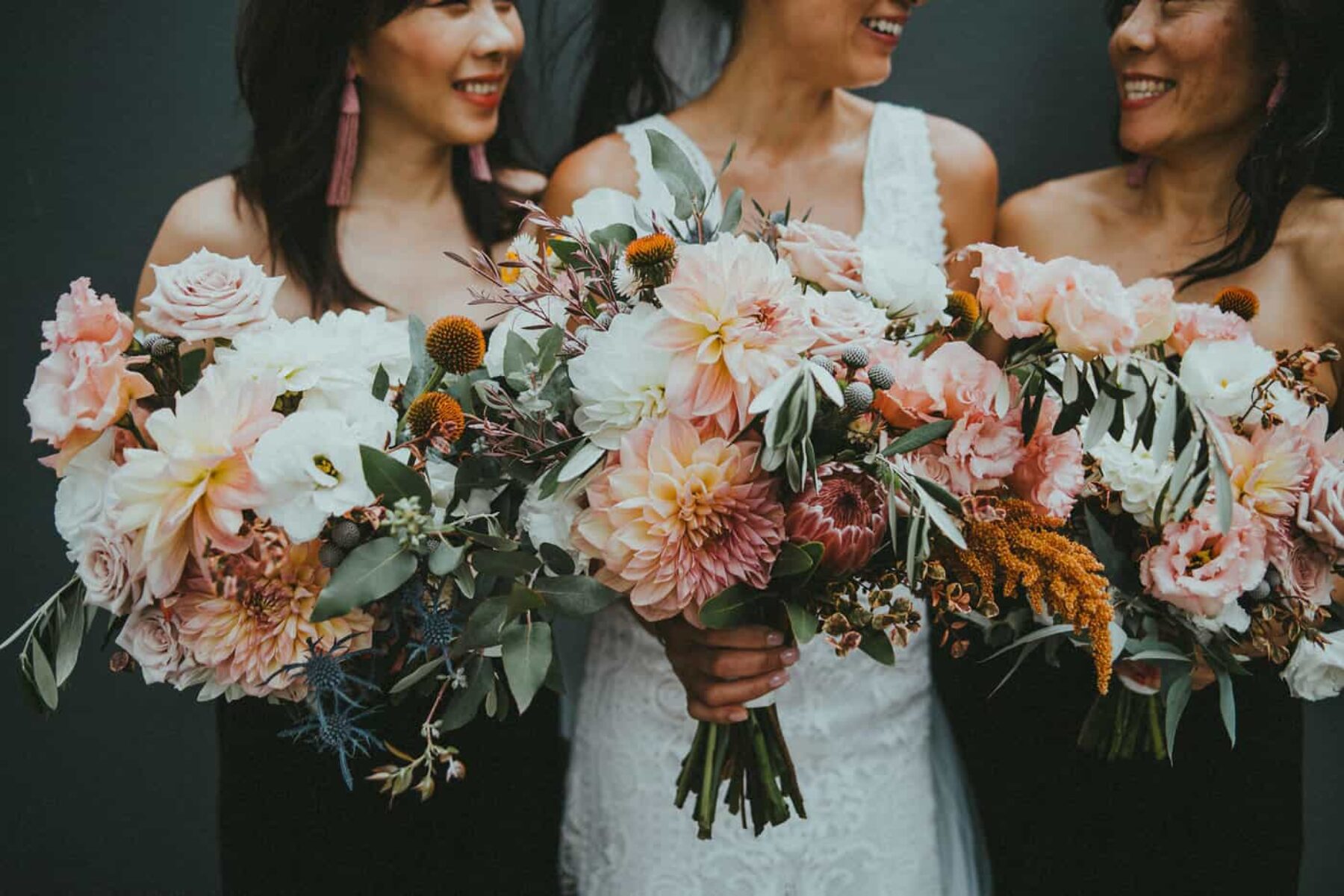 blush dahlia bridal and bridesmaid bouquets
