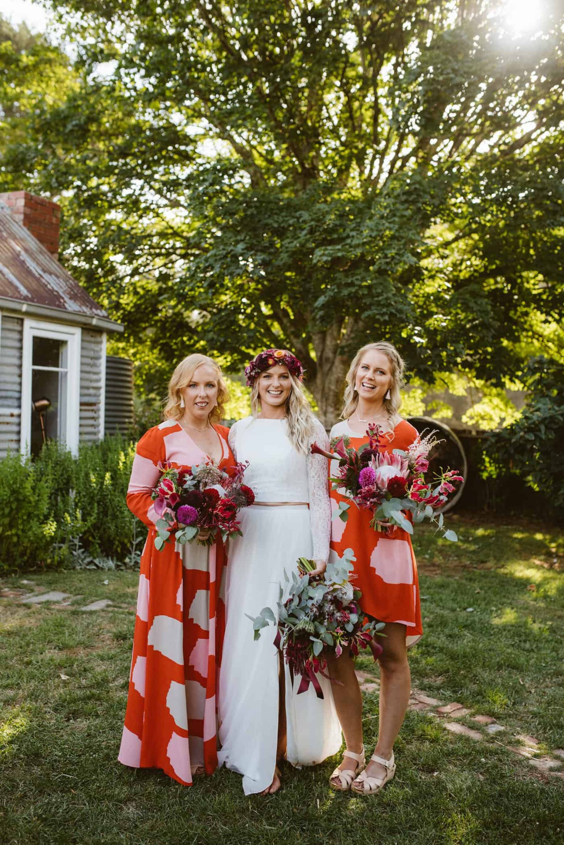 graphic red bridesmaid dresses