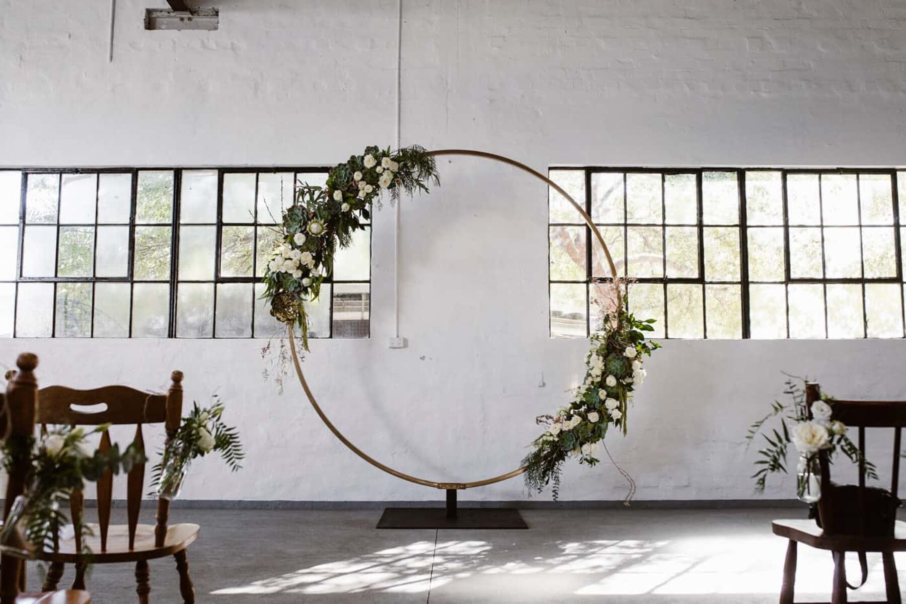 circular floral wedding arbour
