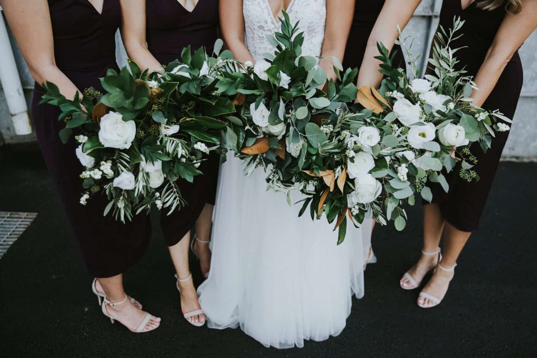 green and white bridal and bridesmaid bouquets