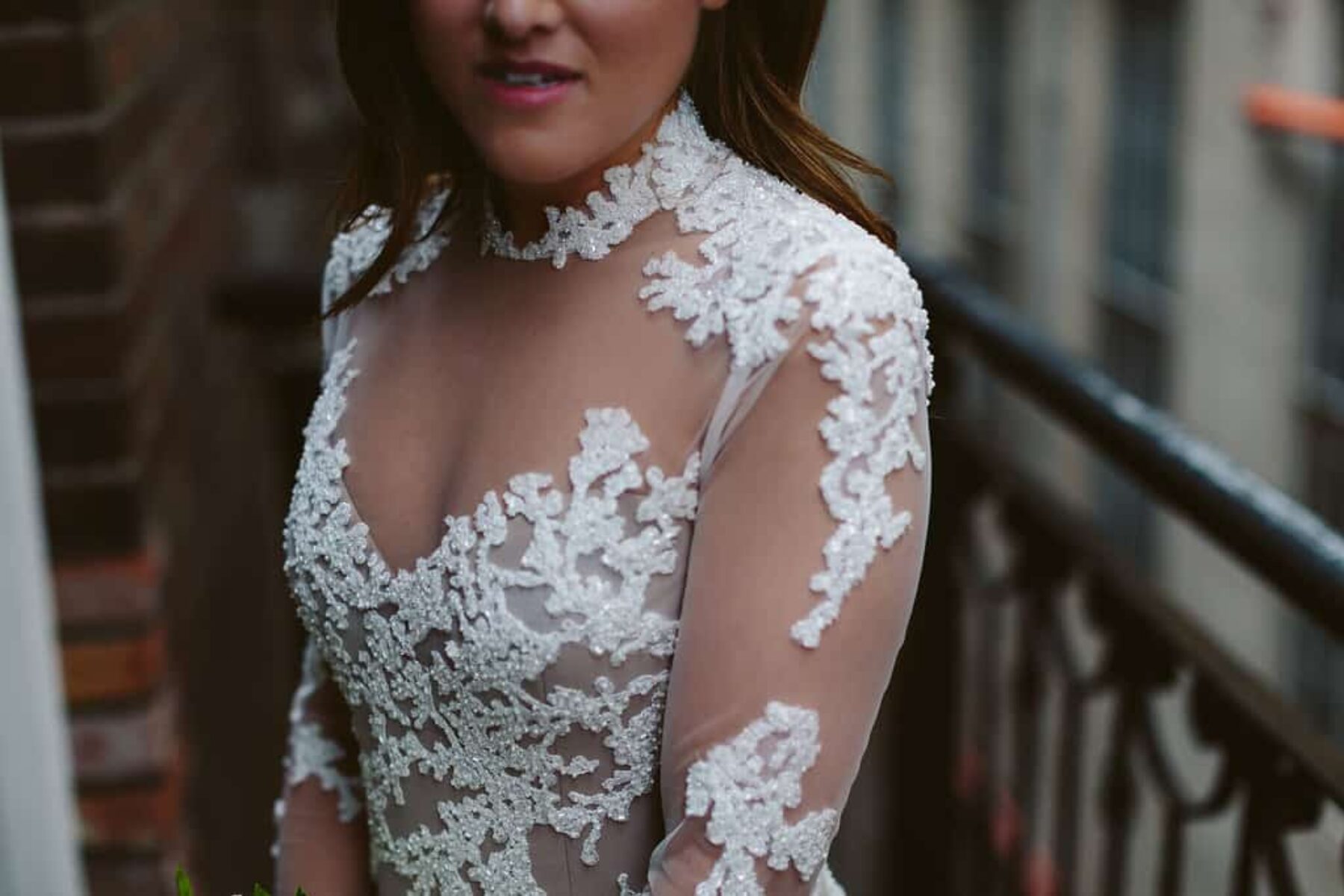long sleeve lace mesh wedding dress