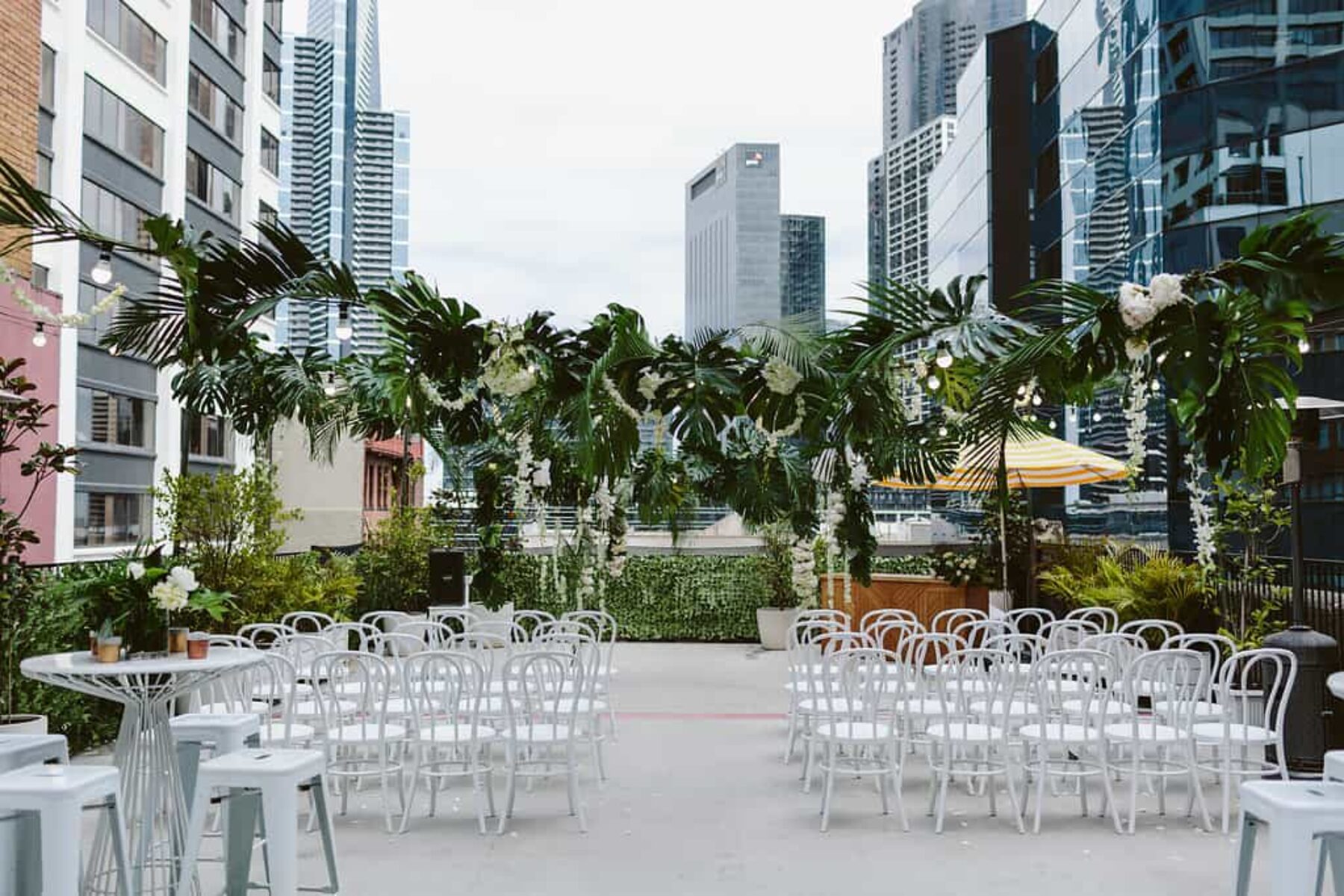 Melbourne rooftop wedding with tropical canopy by Loose Leaf