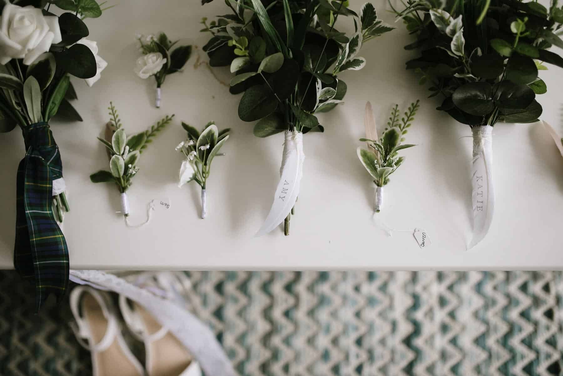 Green and white bouquets