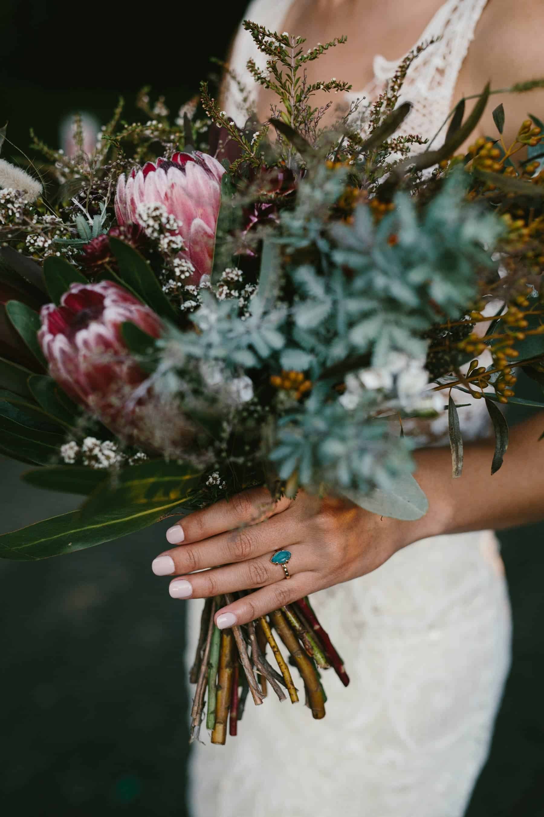 native protea wedding bouquet