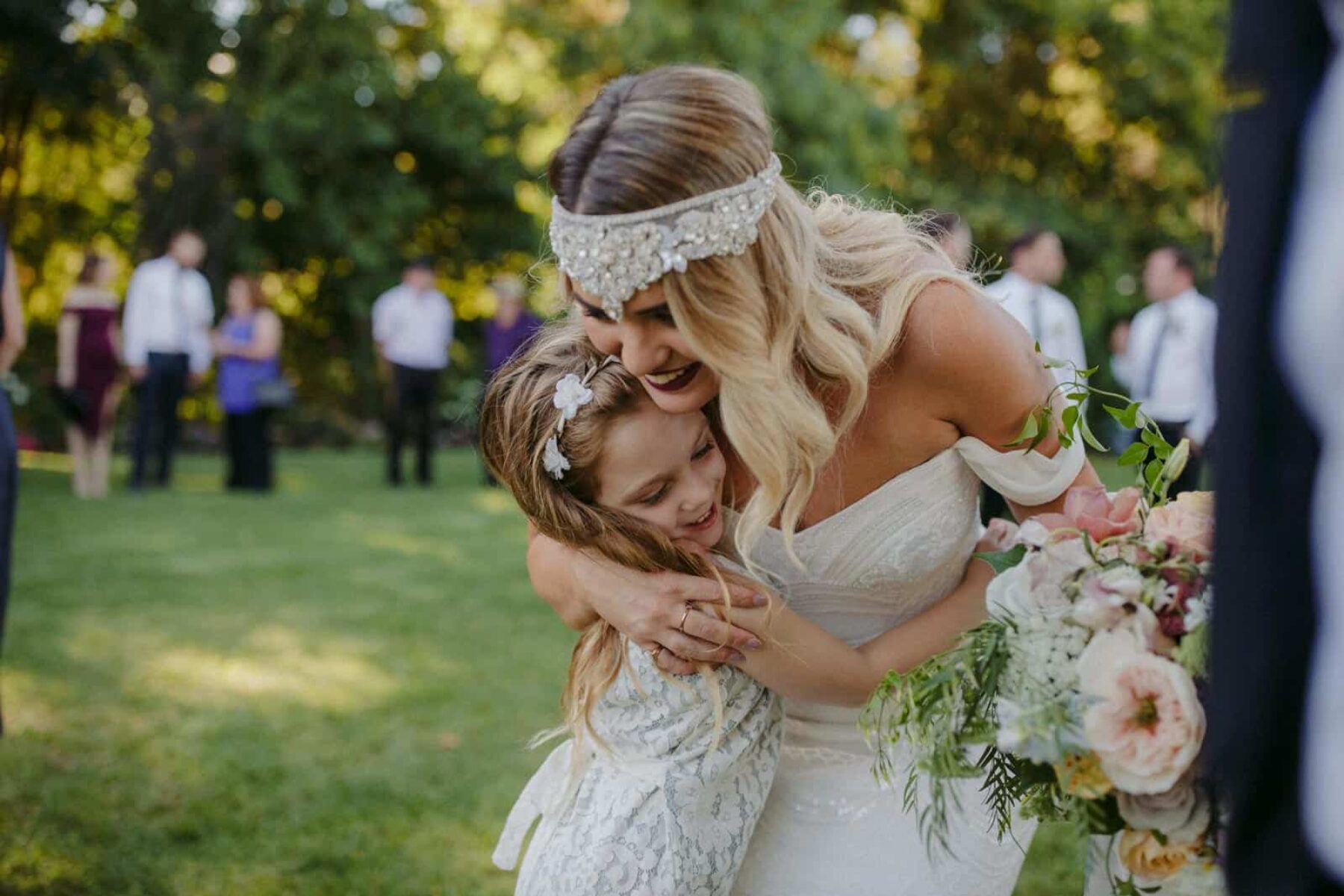 Gatsby inspired bride with flower girl