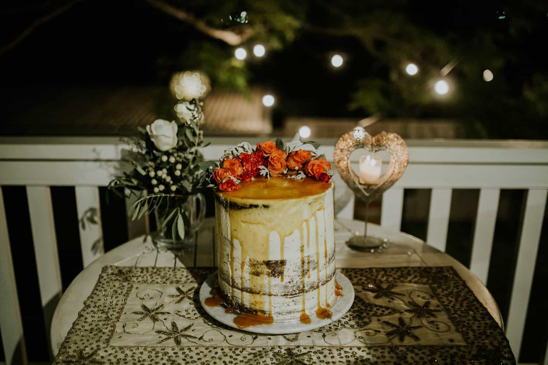 simple caramel drip wedding cake